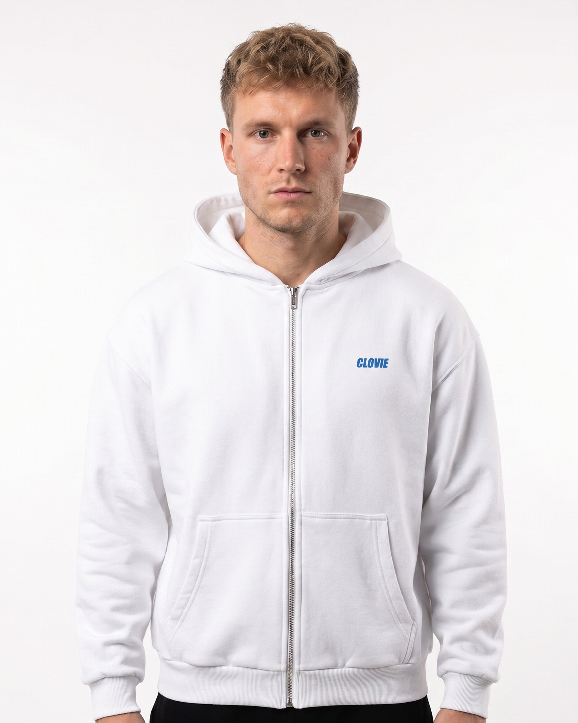 I spent all my money on racing Zip Hoodie White - model front