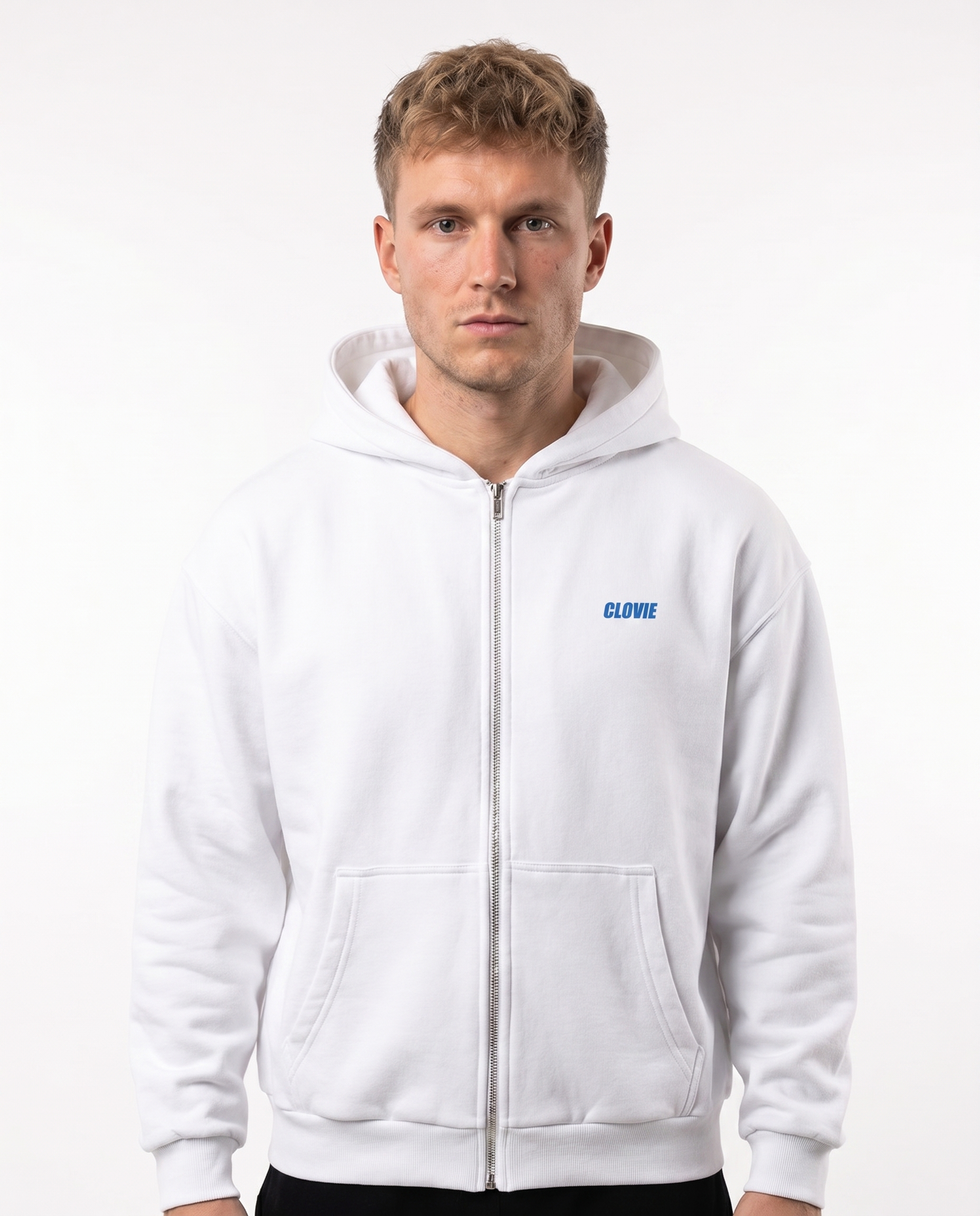 I spent all my money on racing Zip Hoodie White - model front