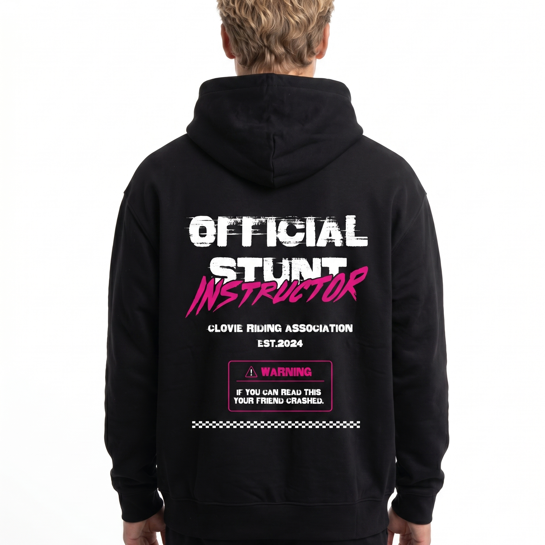 Official stunt instructor Oversized Hoodie Black - model back print