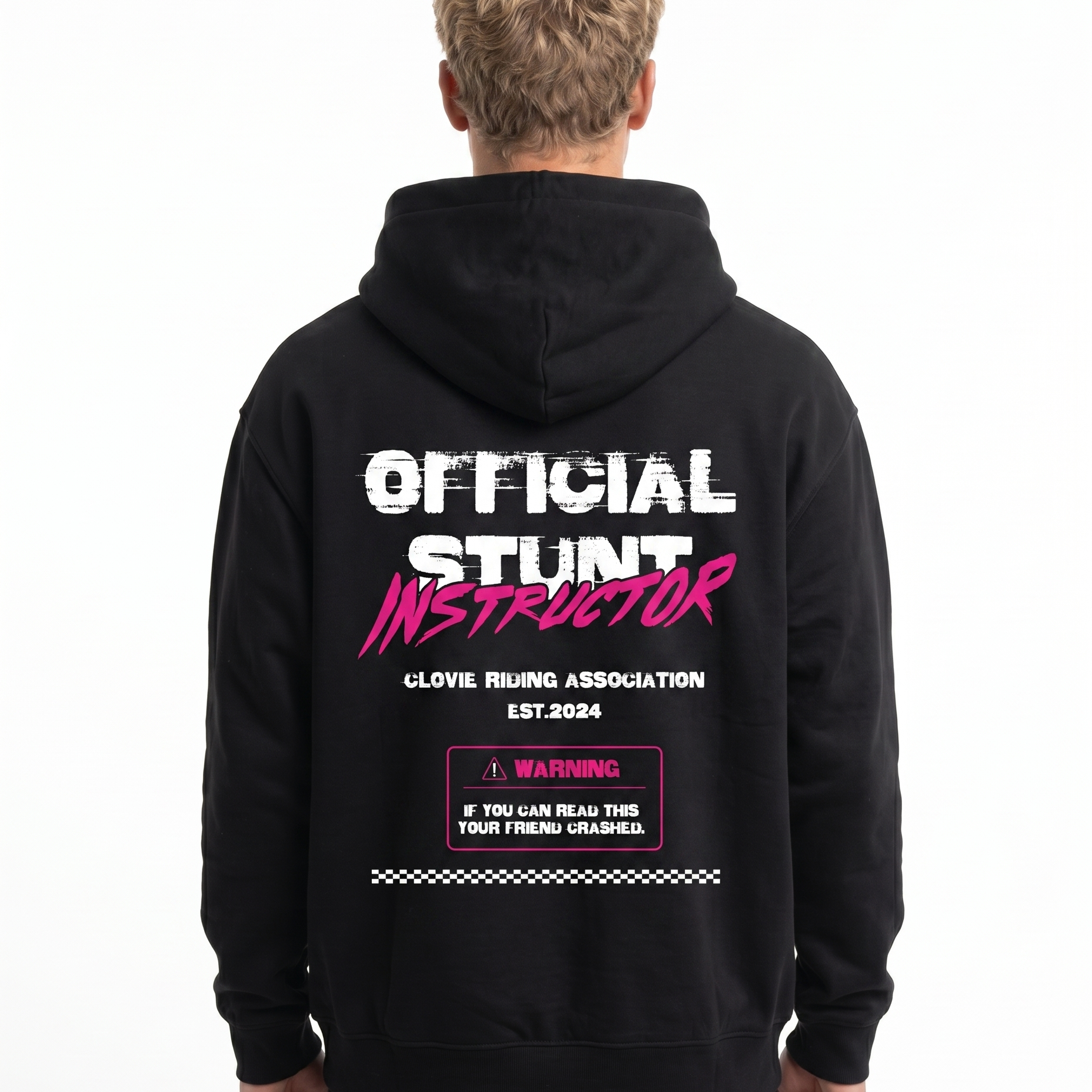 Official stunt instructor Oversized Zip Hoodie Black - model back print