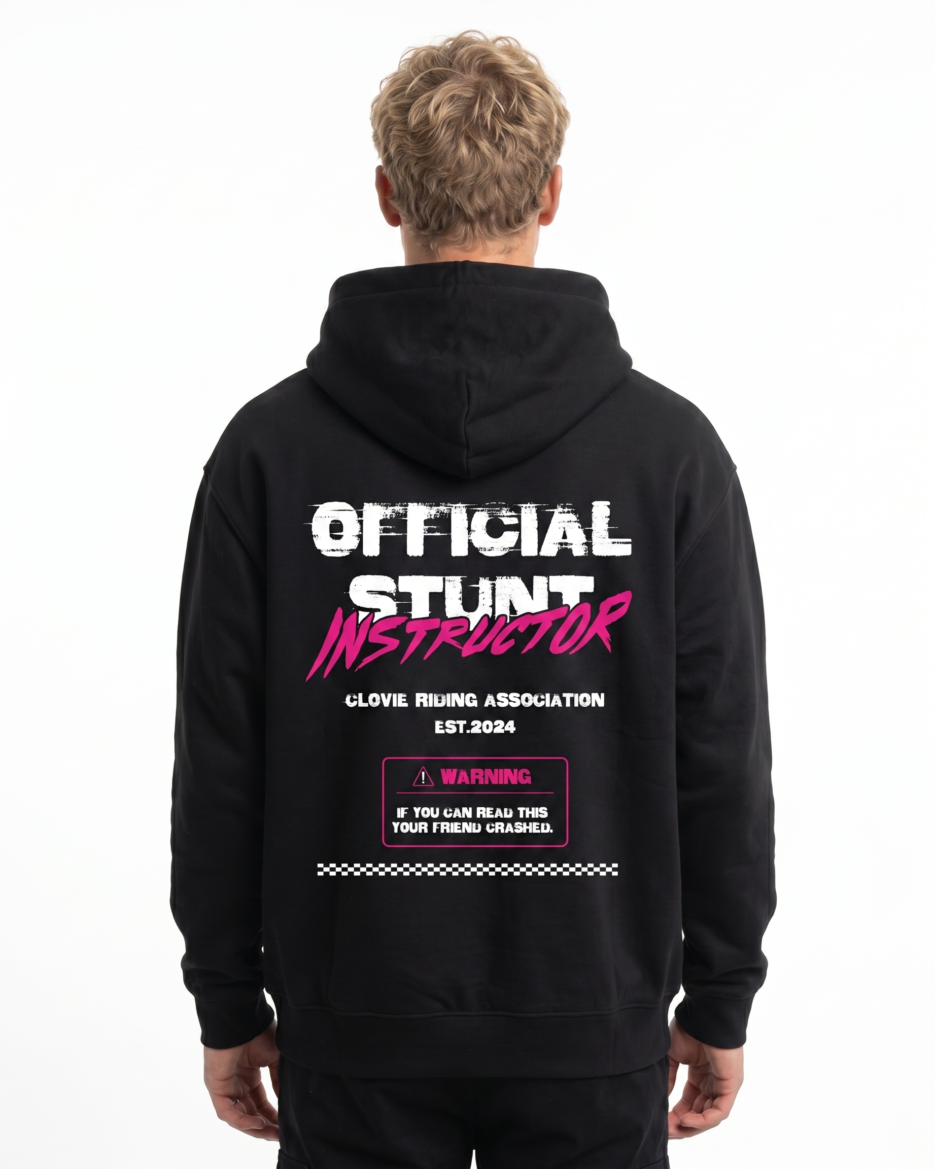 Official stunt instructor Oversized Zip Hoodie Black - model back print