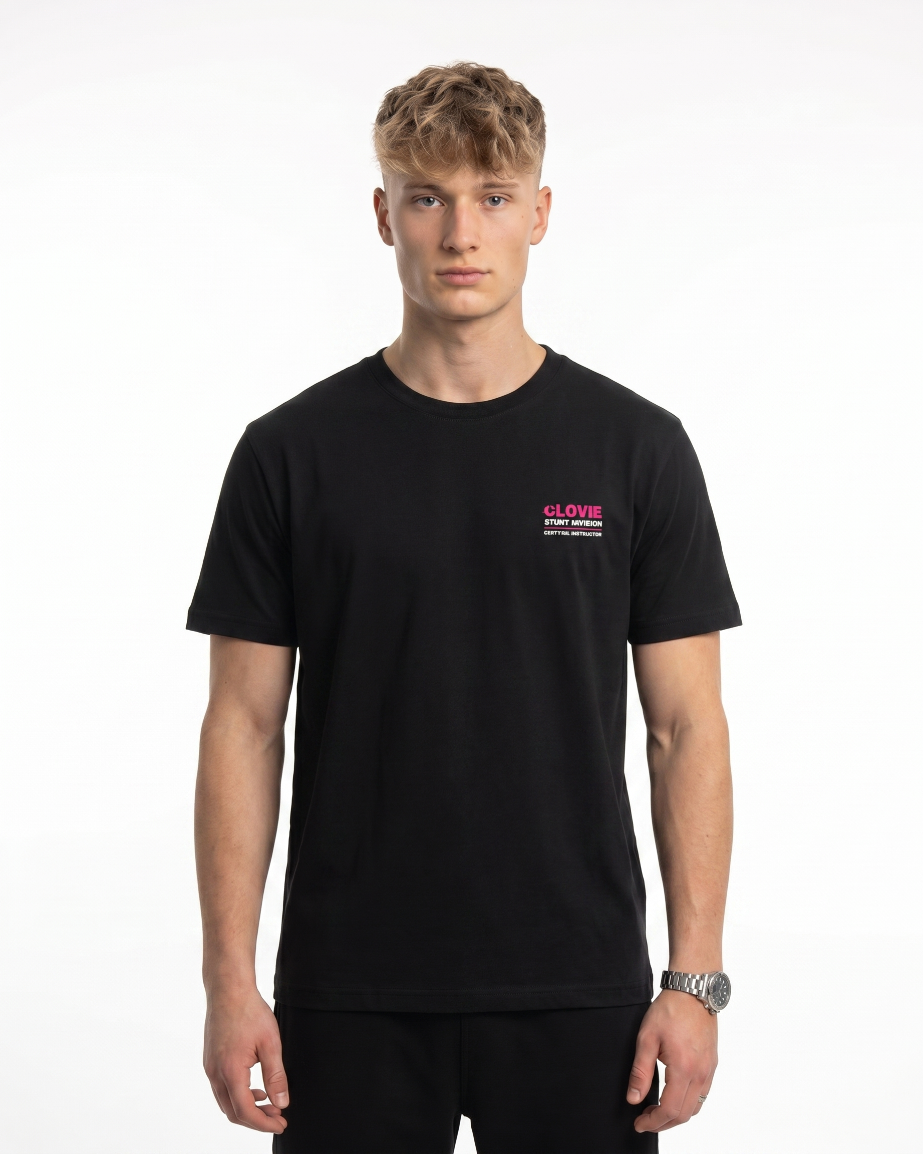 Official stunt instructor Standard Tee Black - model front