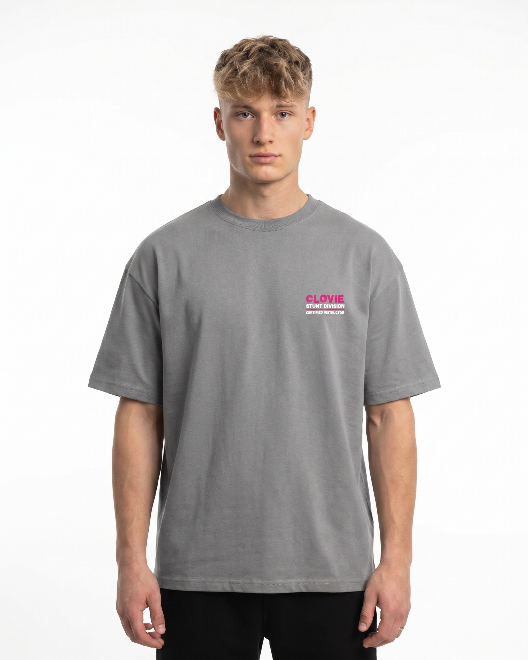 Official stunt instructor Oversized Tee Grey - model front