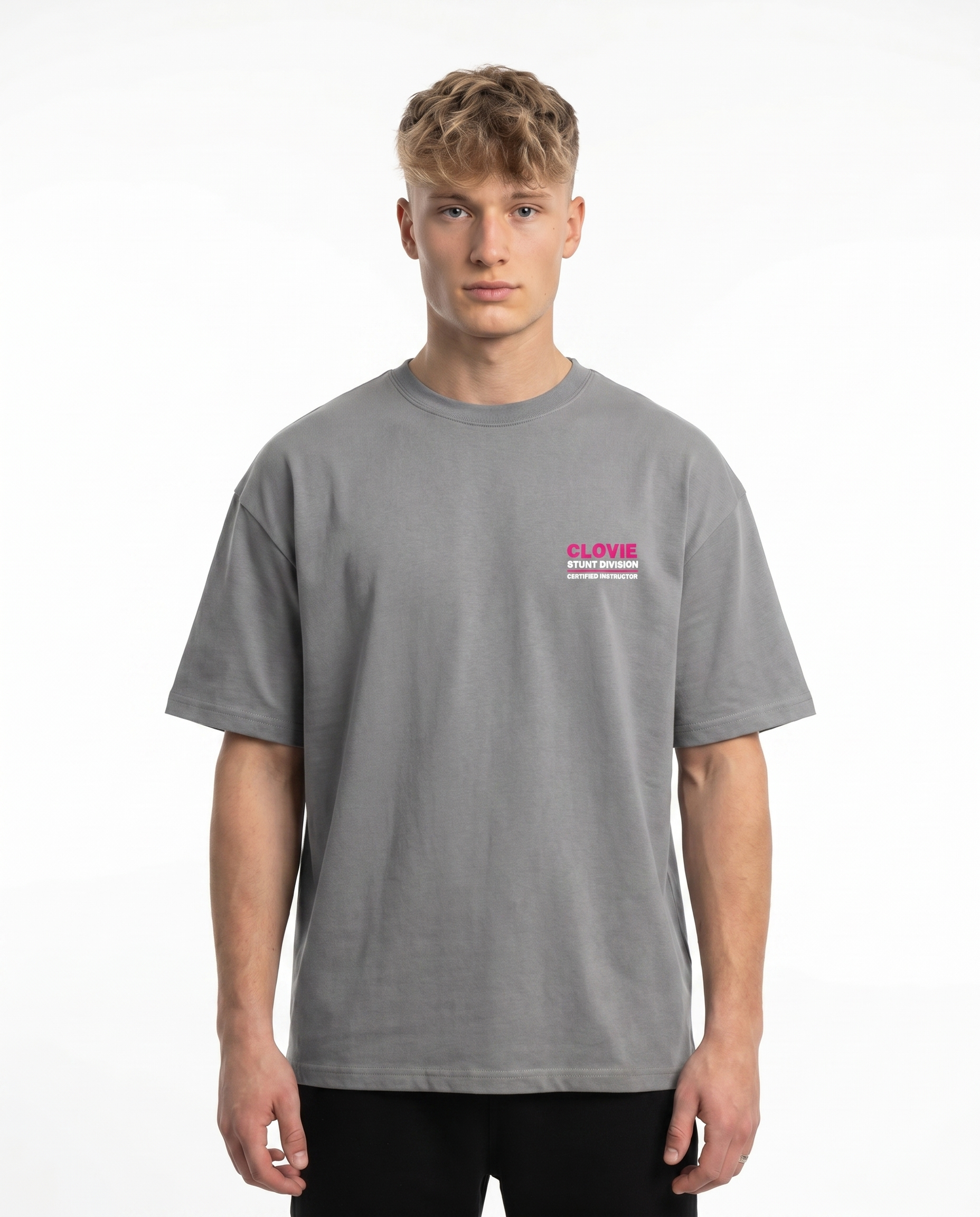 Official stunt instructor Oversized Tee Grey - model front