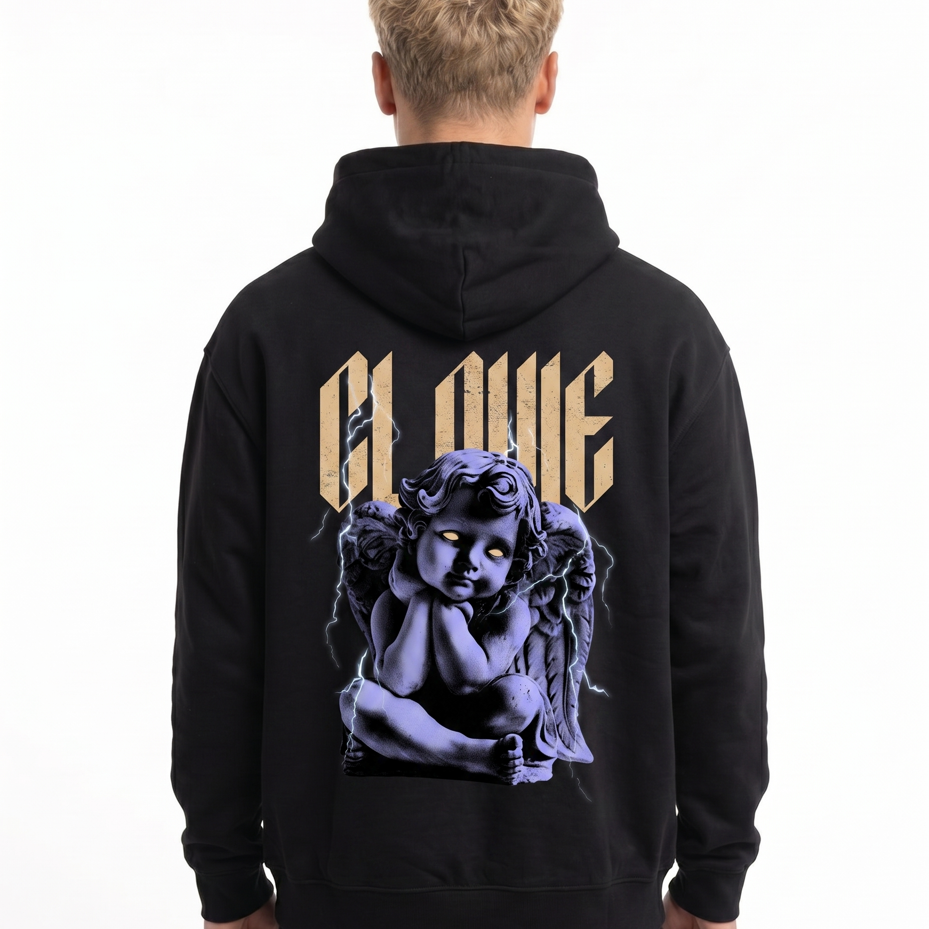 Angel Oversized Hoodie Black - model back print