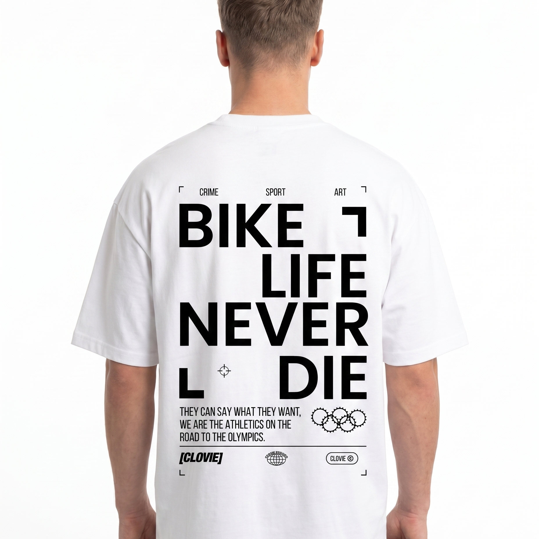 Bike life Oversized Tee White - model back print