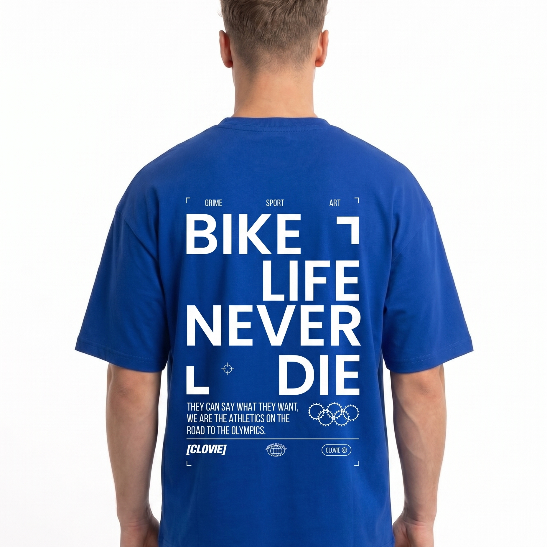Bike life Oversized Tee Cobalt Blue - model back print