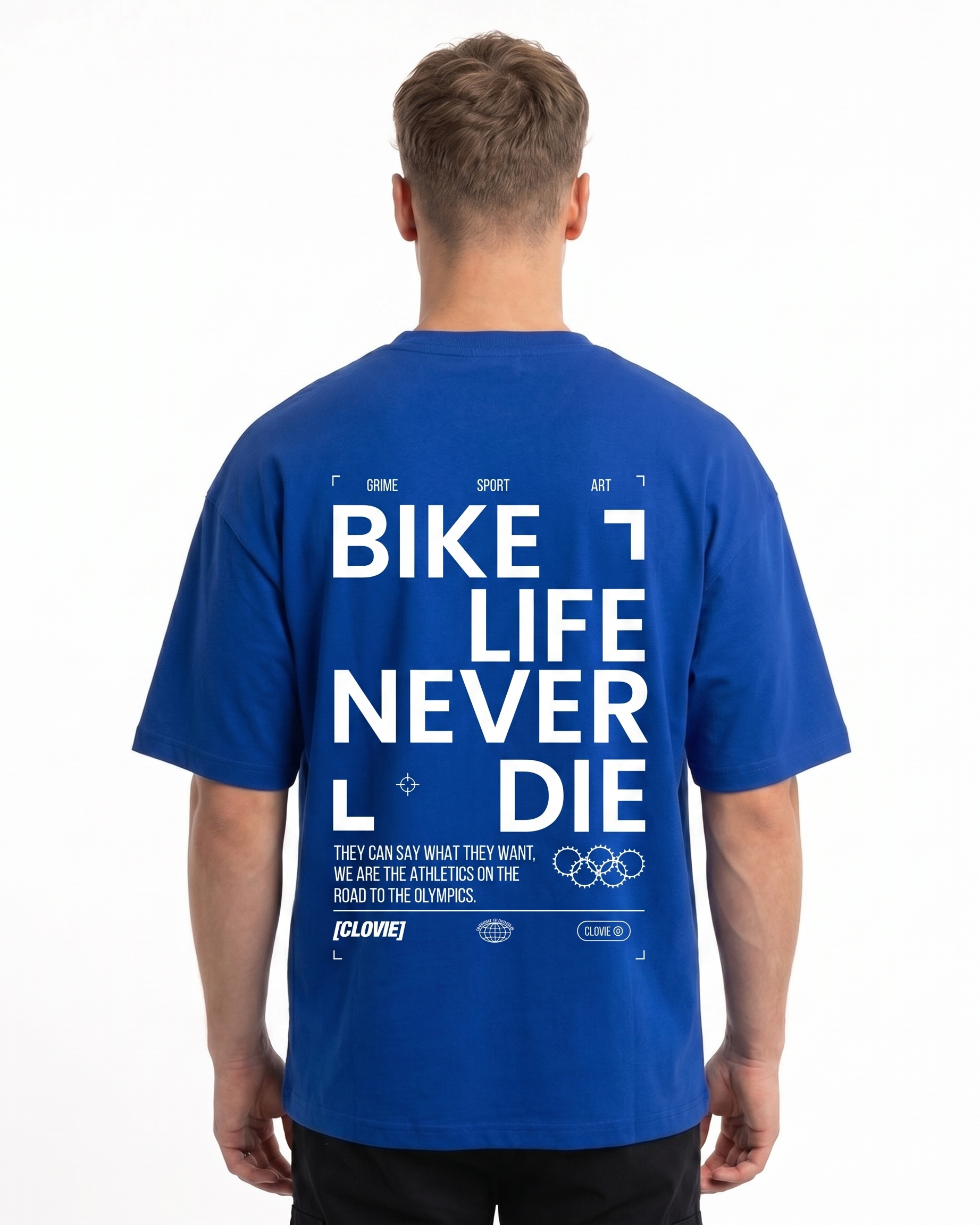 Bike life Oversized Tee Cobalt Blue - model back print