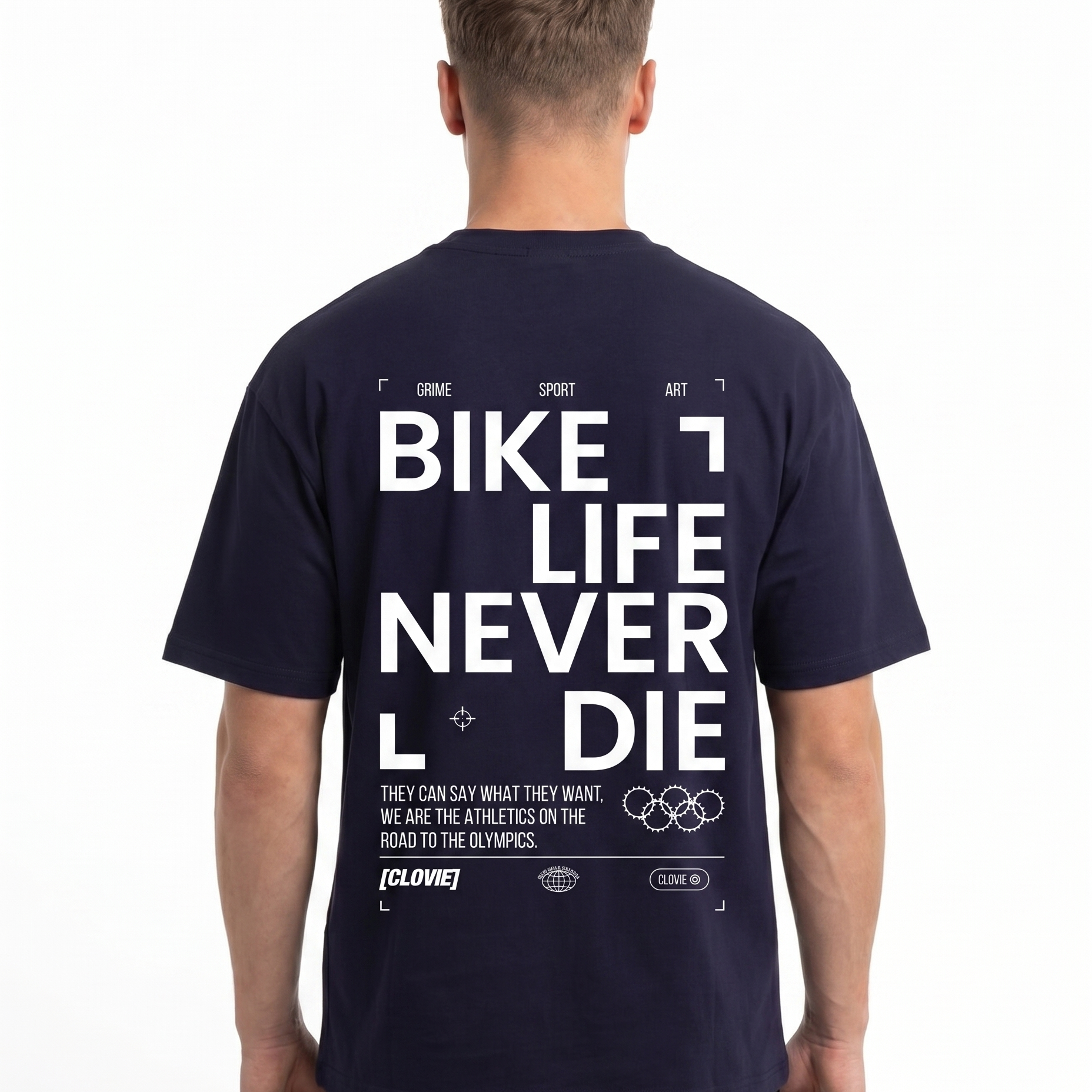 Bike life Oversized Tee Navy - model back print