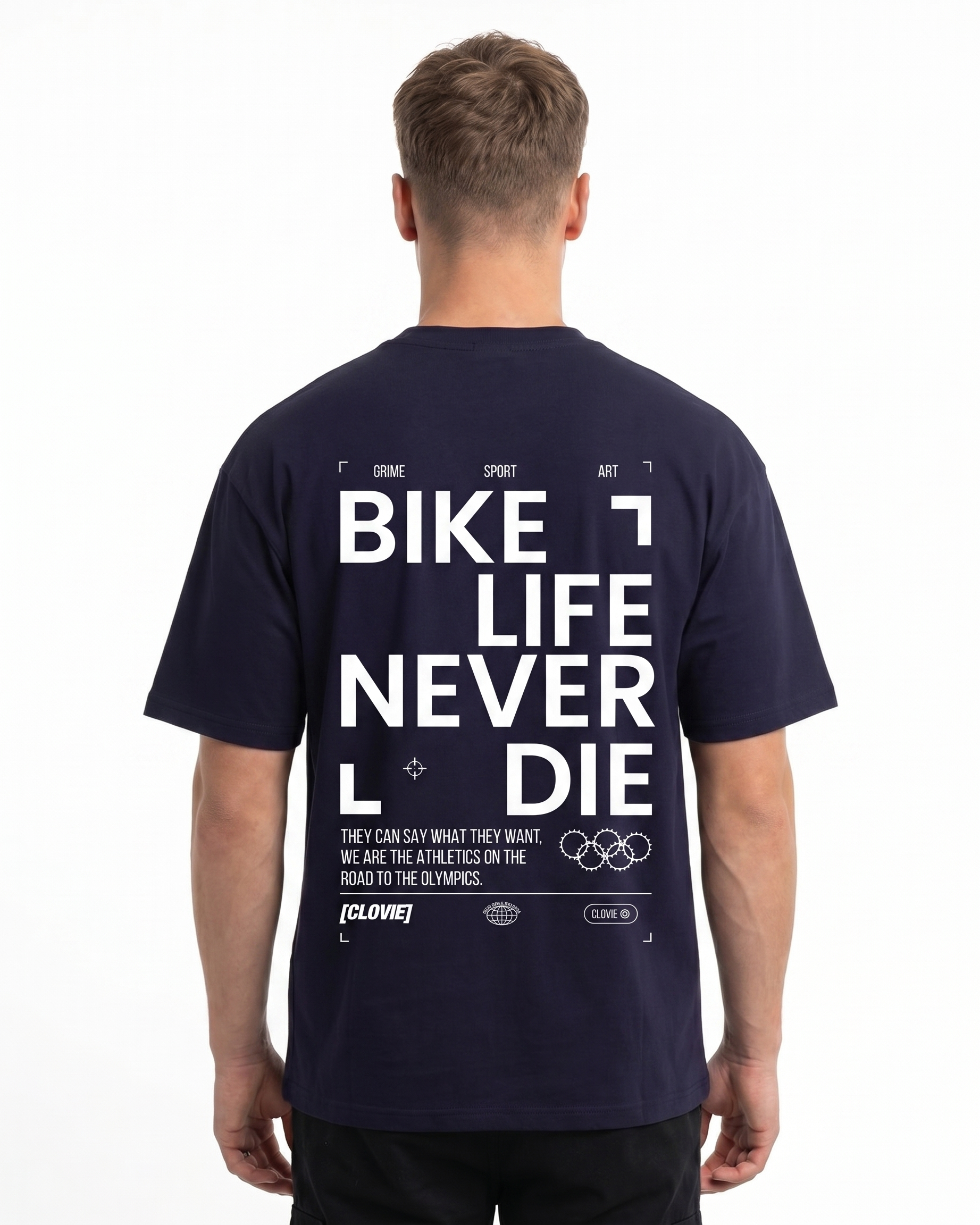 Bike life Oversized Tee Navy - model back print