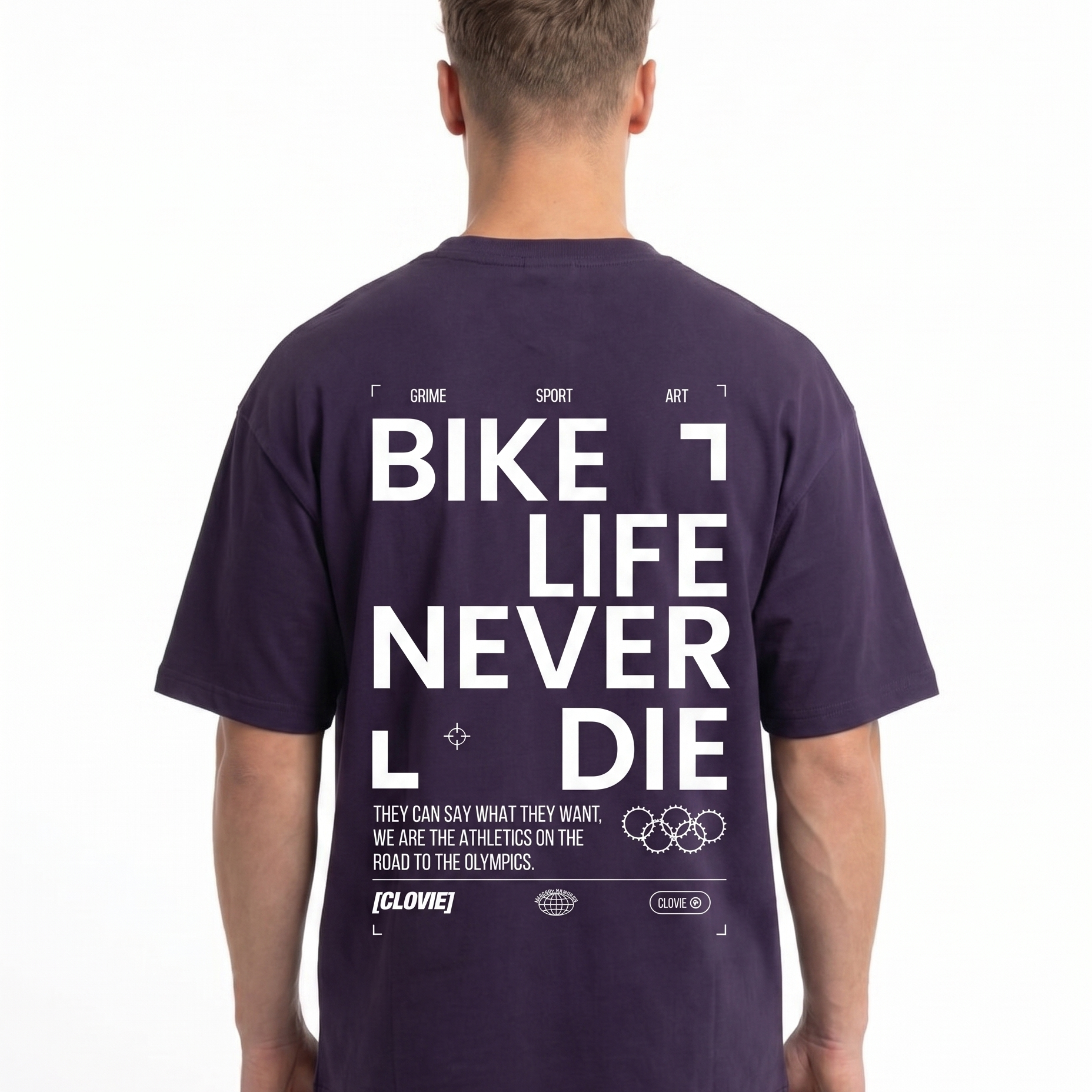 Bike life Oversized Tee Purple Night - model back print