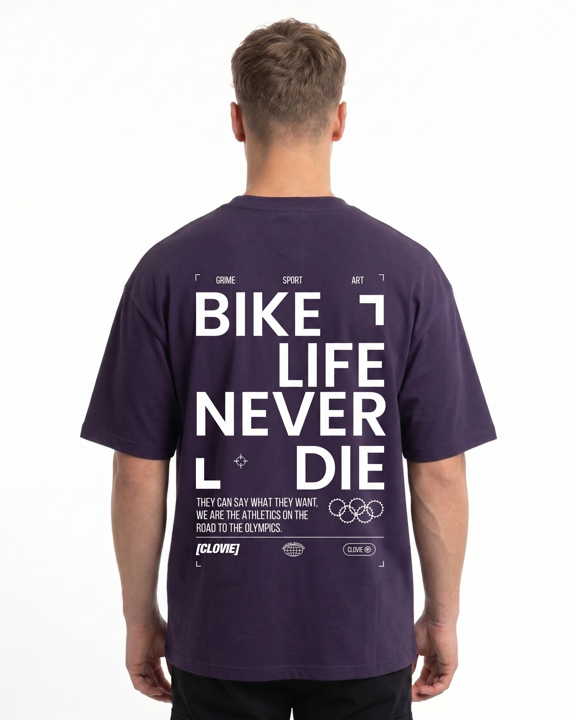 Bike life Oversized Tee Purple Night - model back print