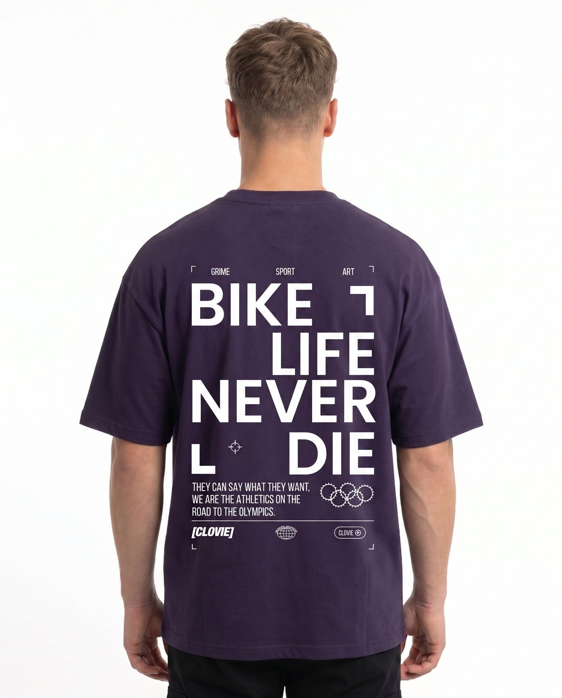 Bike life Oversized Tee Purple Night - model back print