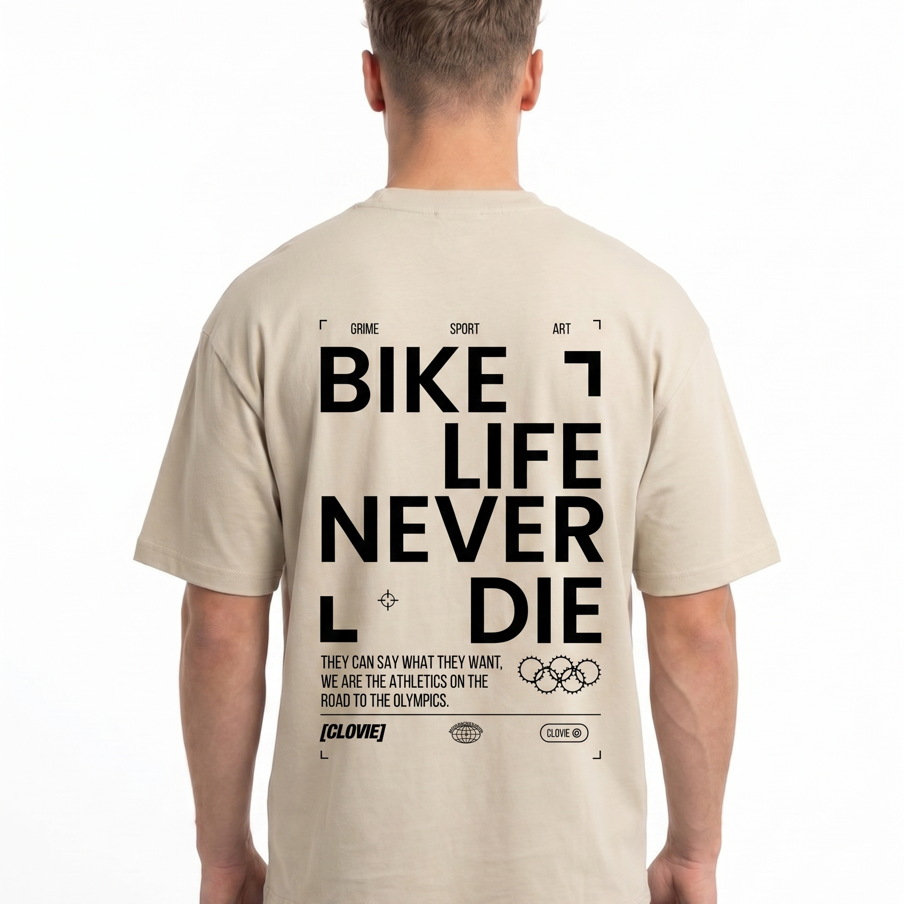 Bike life Oversized Tee Sand - model back print