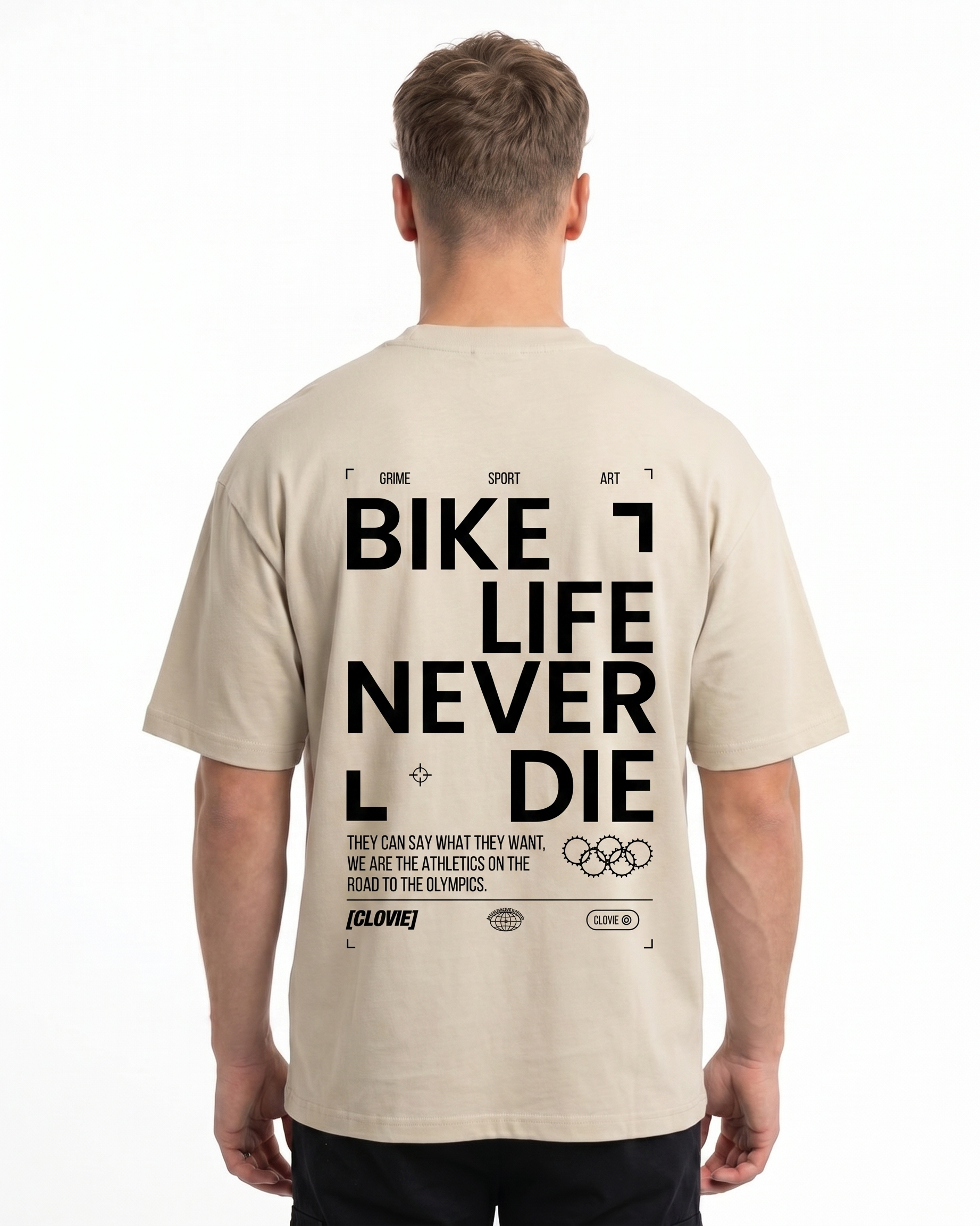 Bike life Oversized Tee Sand - model back print