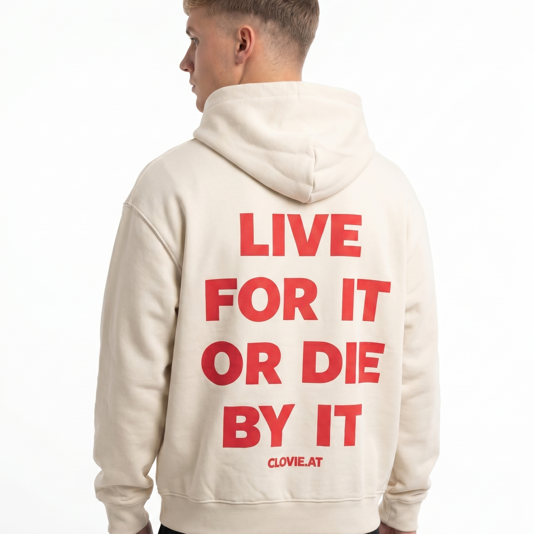 Live for it or die by it Zip Hoodie White Sand - model back print