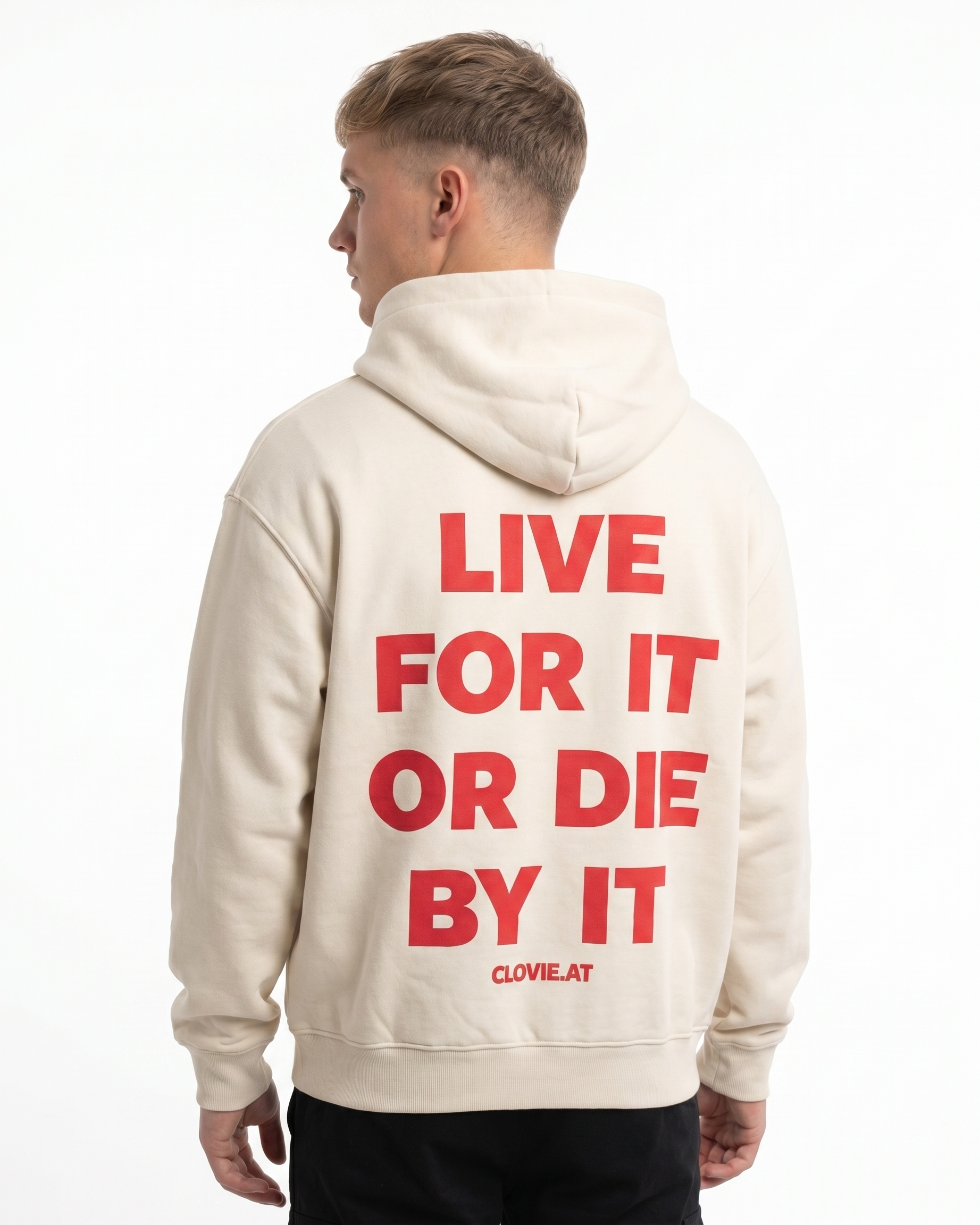 Live for it or die by it Zip Hoodie White Sand - model back print