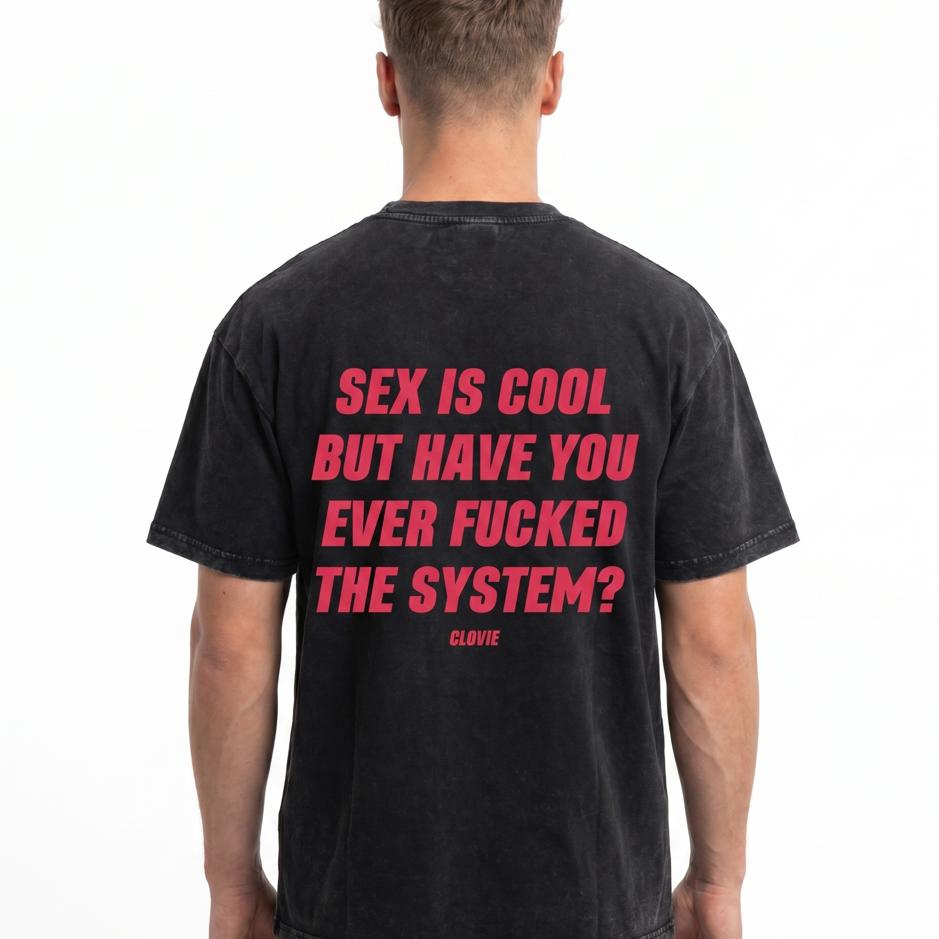 Sex is cool washed Tee Black - model back print