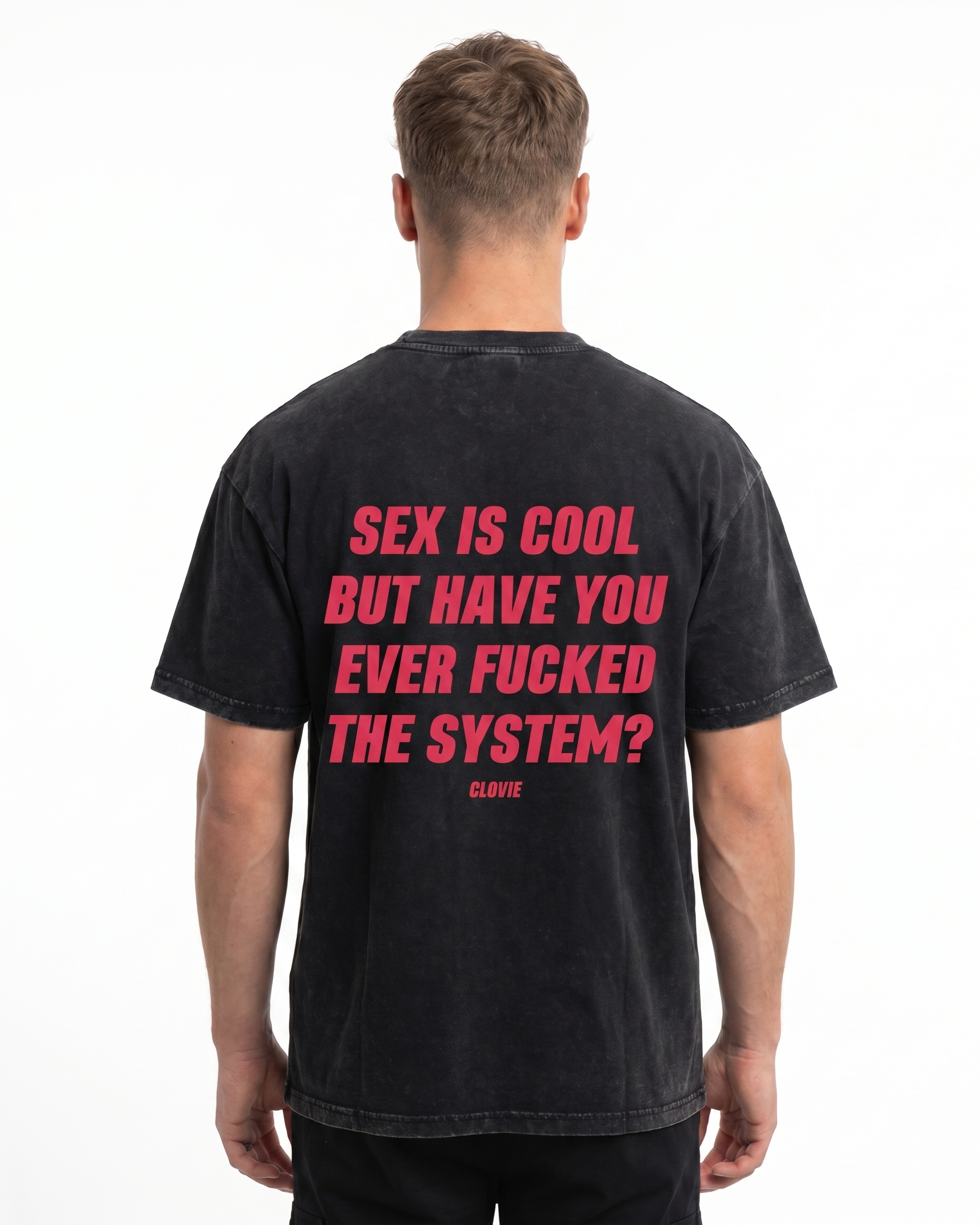 Sex is cool washed Tee Black - model back print