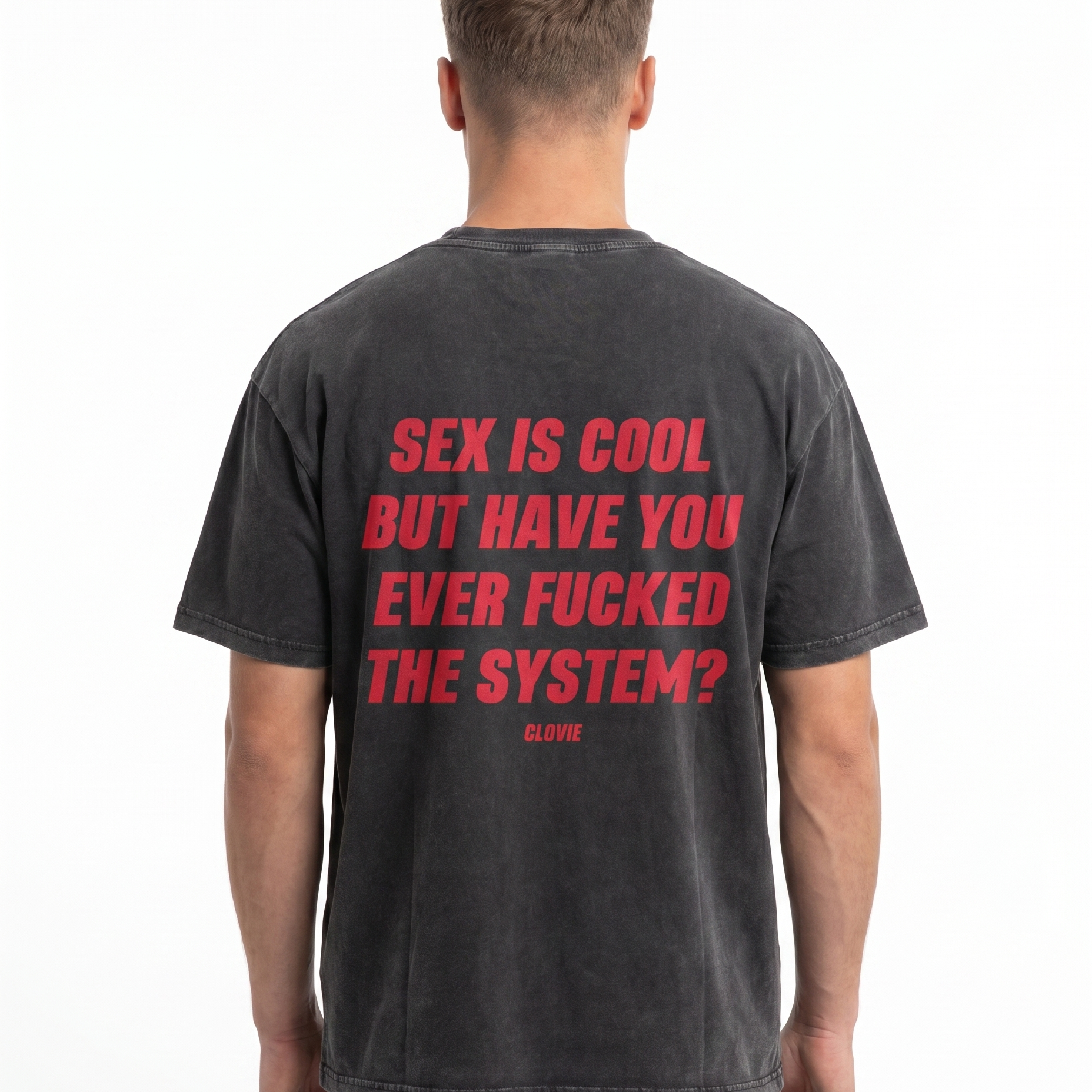 Sex is cool washed Tee Asphalt - model back print