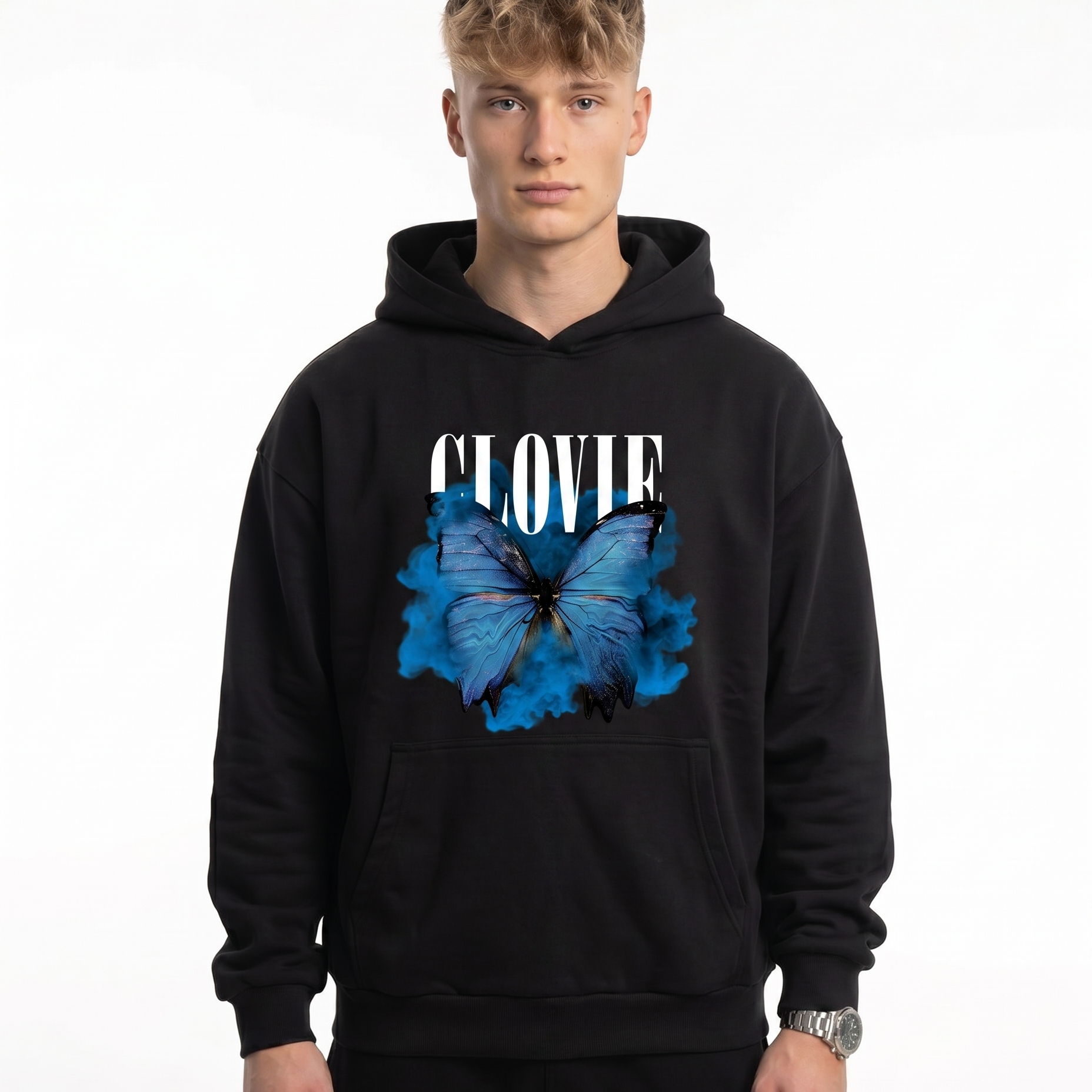 Butterfly Hoodie Black - model front print