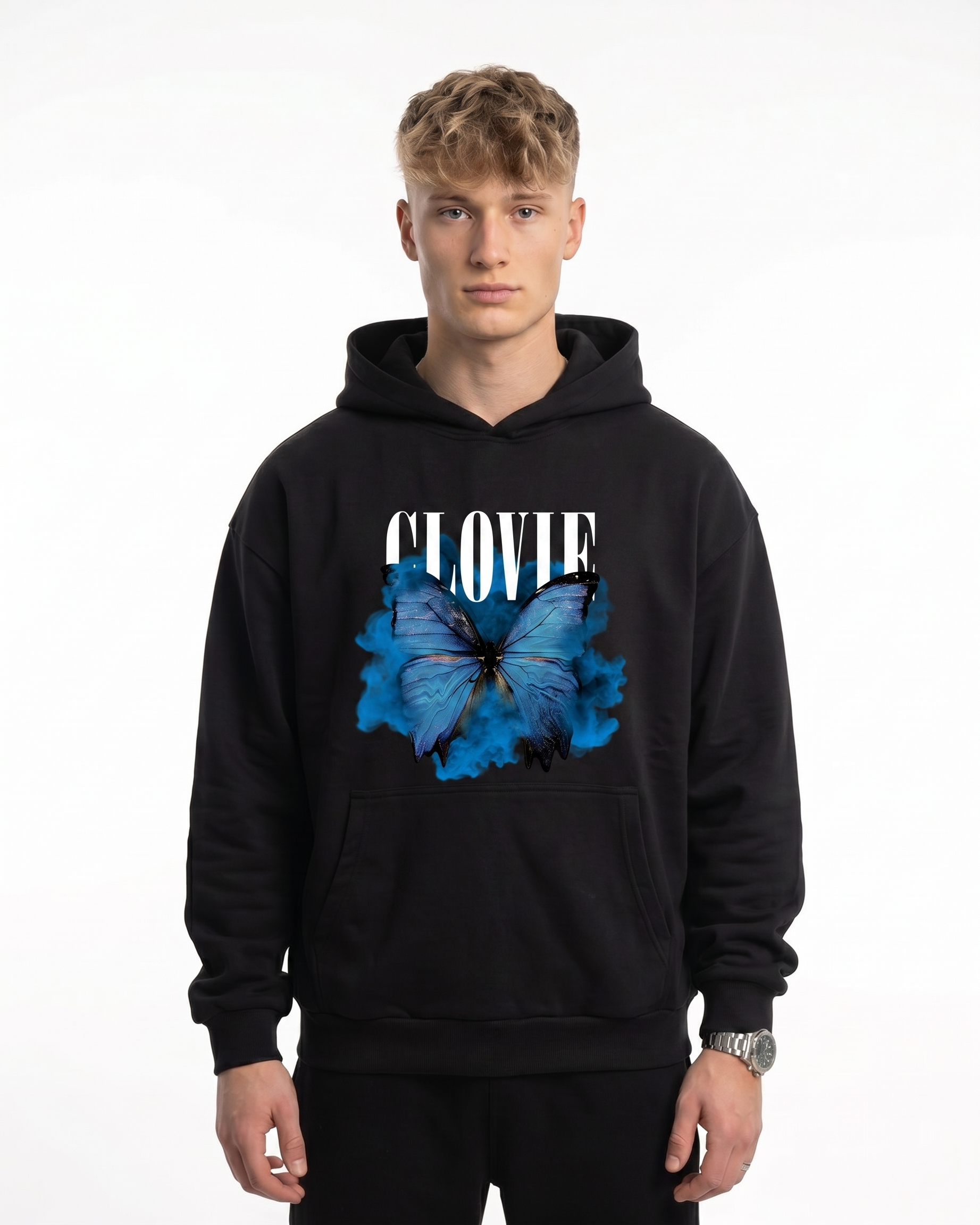 Butterfly Hoodie Black - model front print