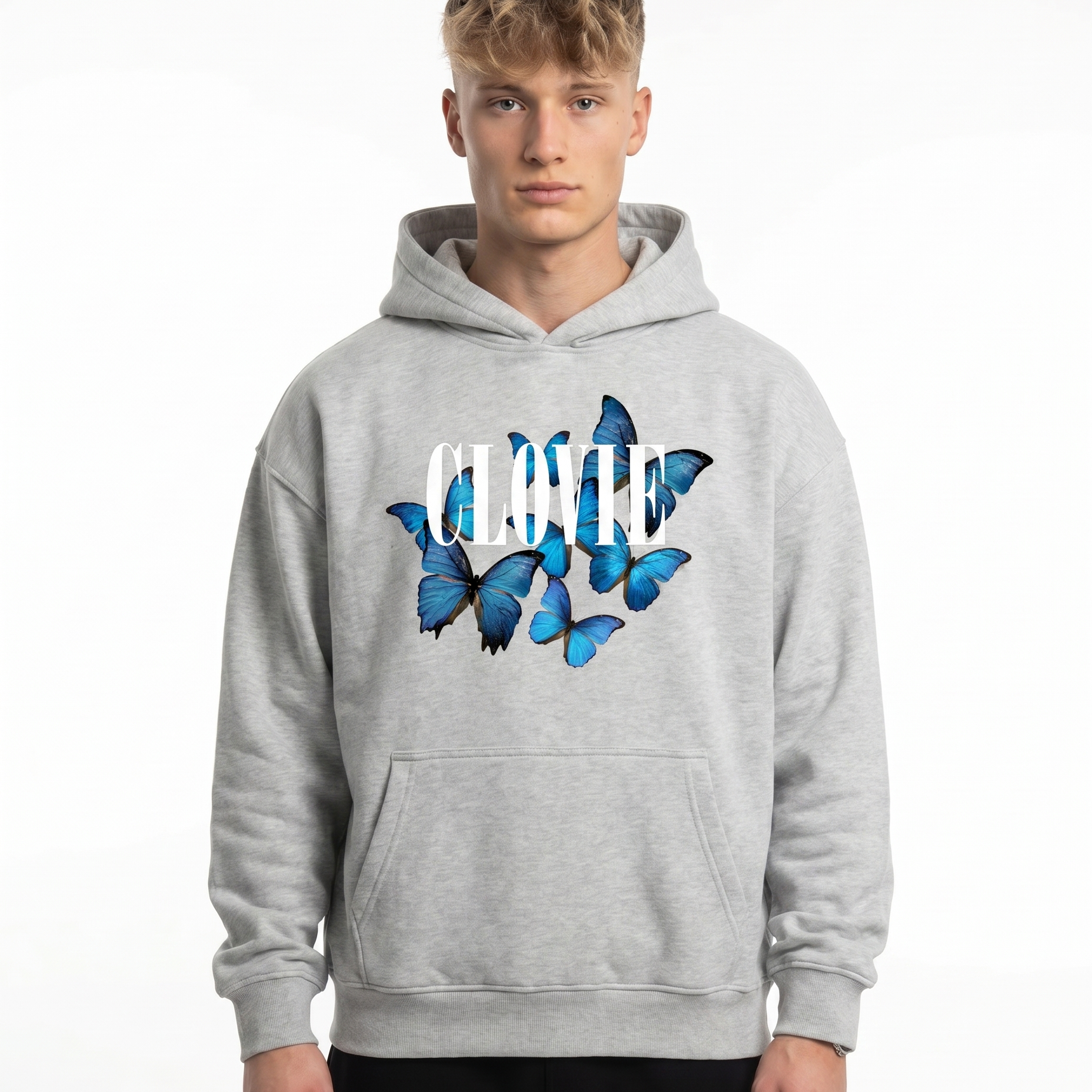Butterfly Hoodie Light Asphalt - model front print
