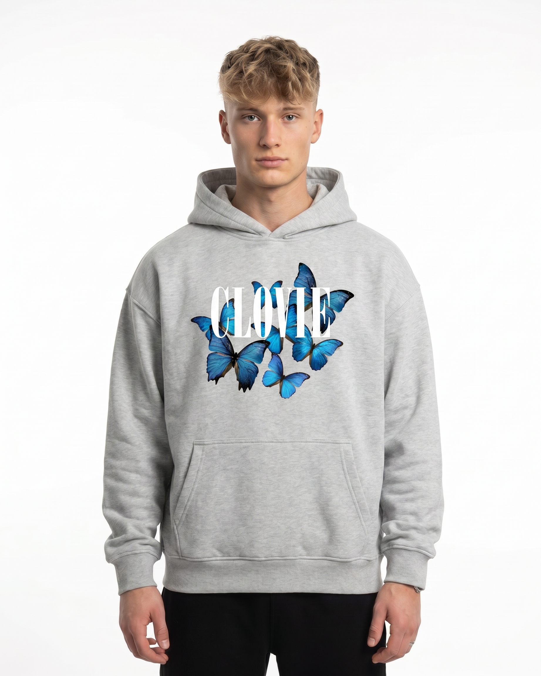 Butterfly Hoodie Light Asphalt - model front print