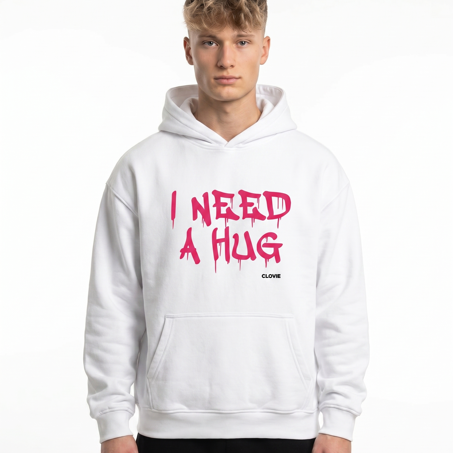 Free hugs Hoodie White - model front print