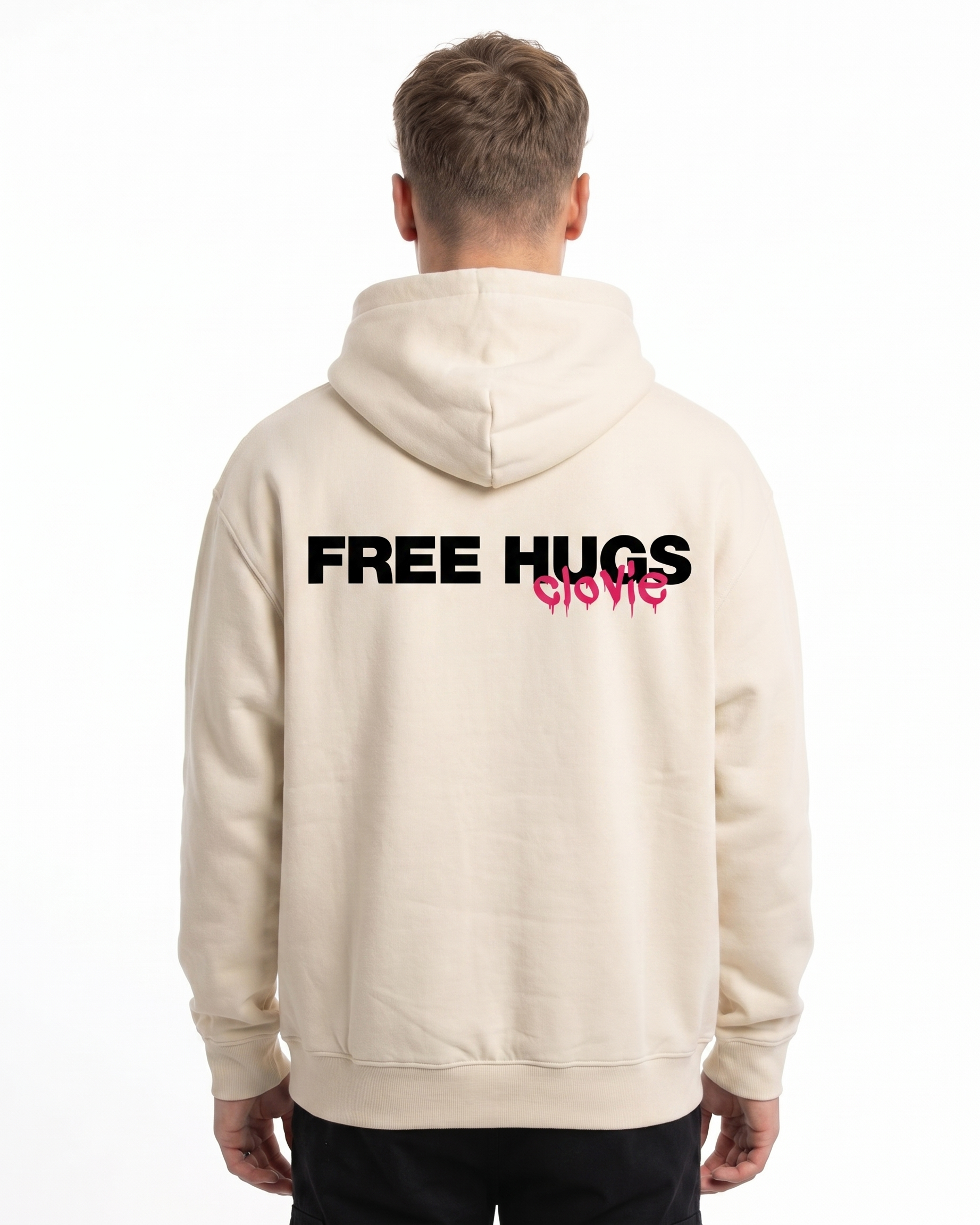 Free hugs Hoodie White Sand - model back print