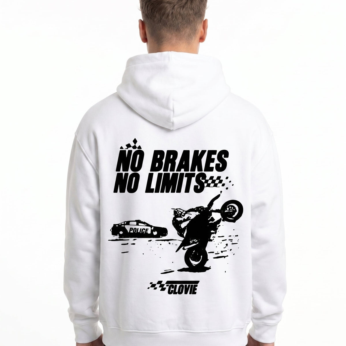 No brakes no limits OVS Hoodie Weiß - model back print