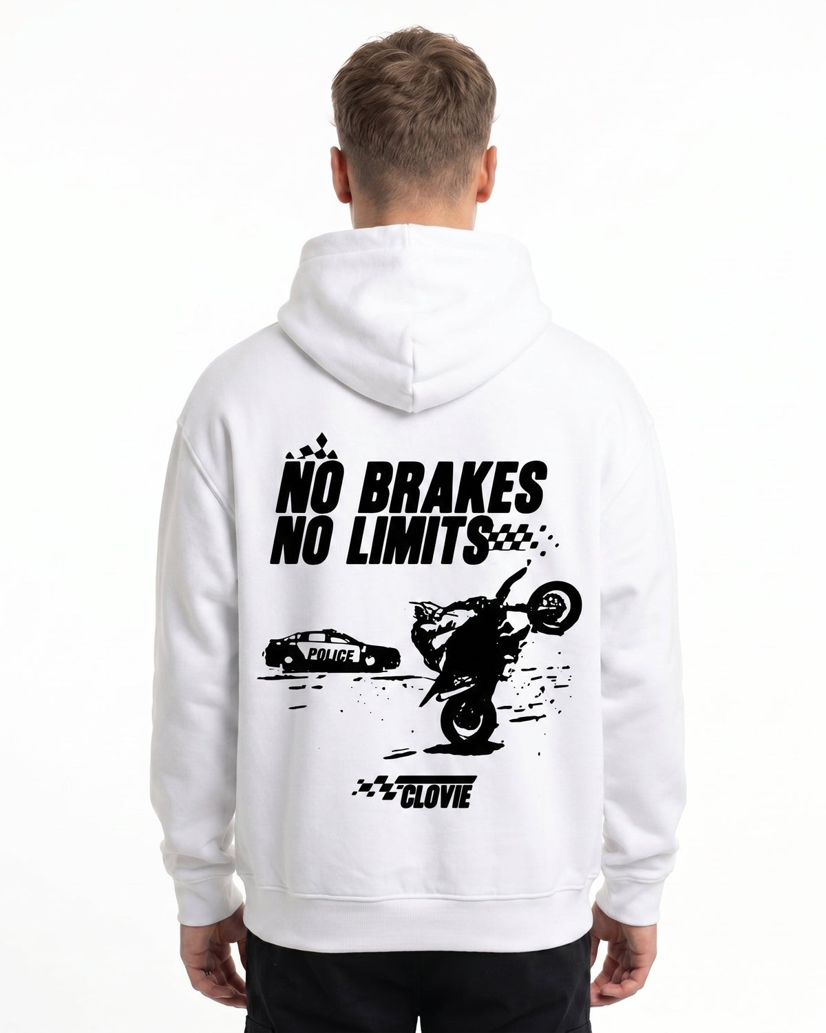No brakes no limits OVS Hoodie Weiß - model back print