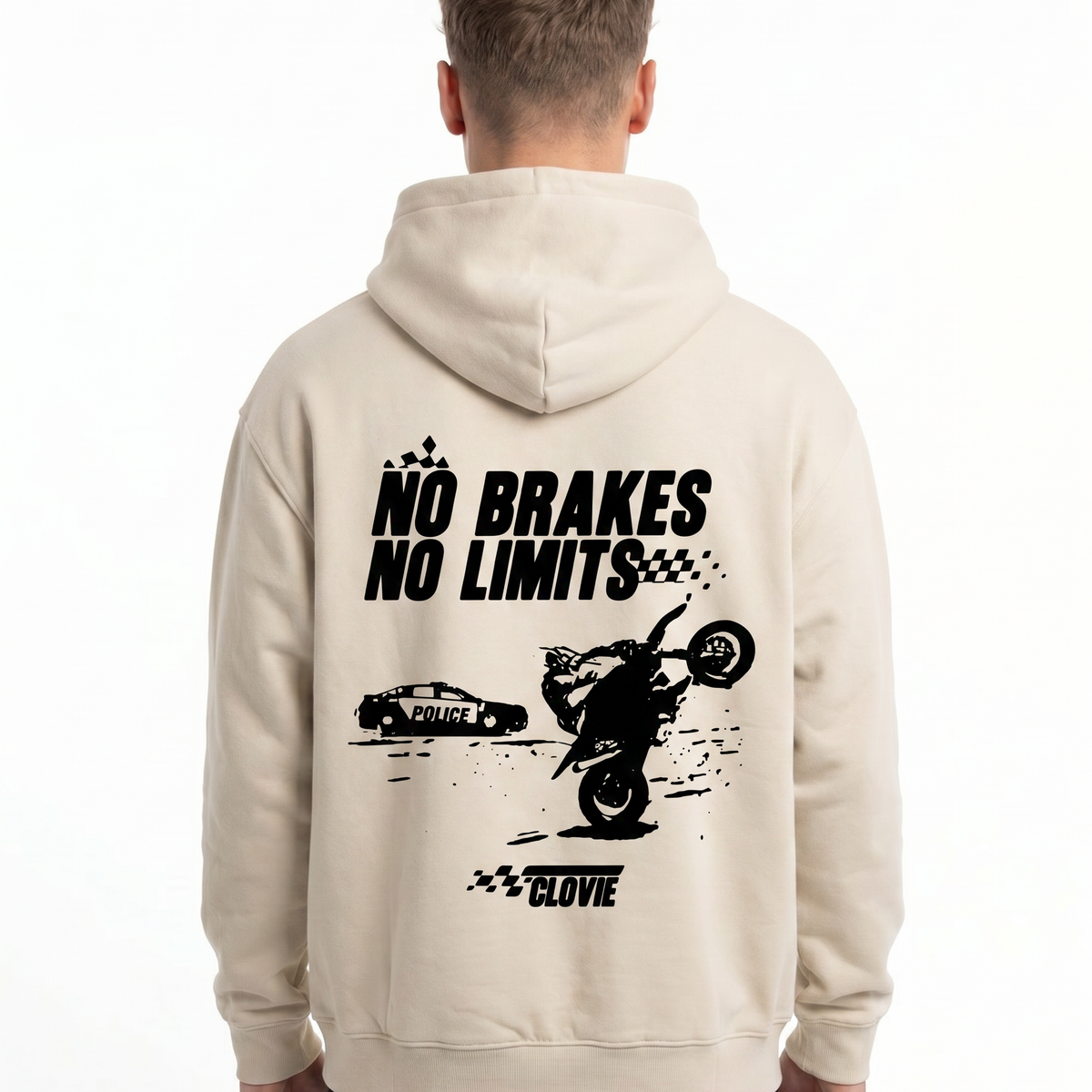 No brakes no limits OVS Hoodie Natural Raw - model back print