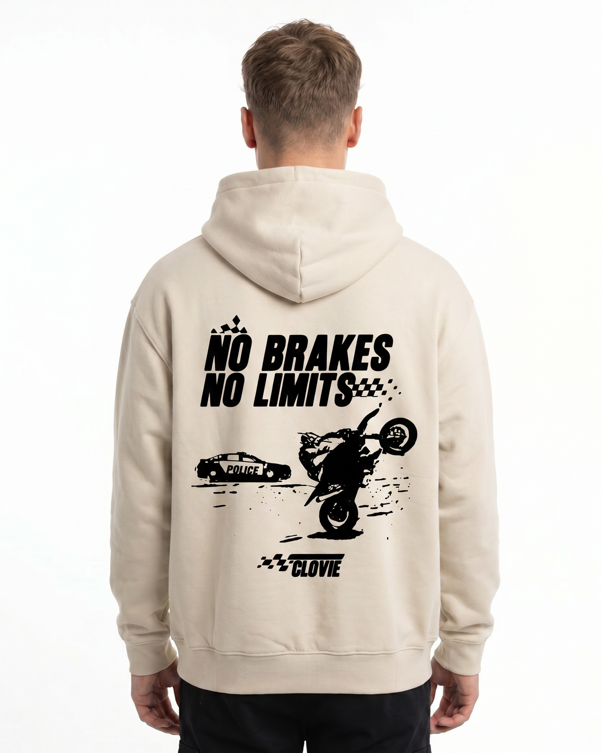 No brakes no limits OVS Hoodie Natural Raw - model back print
