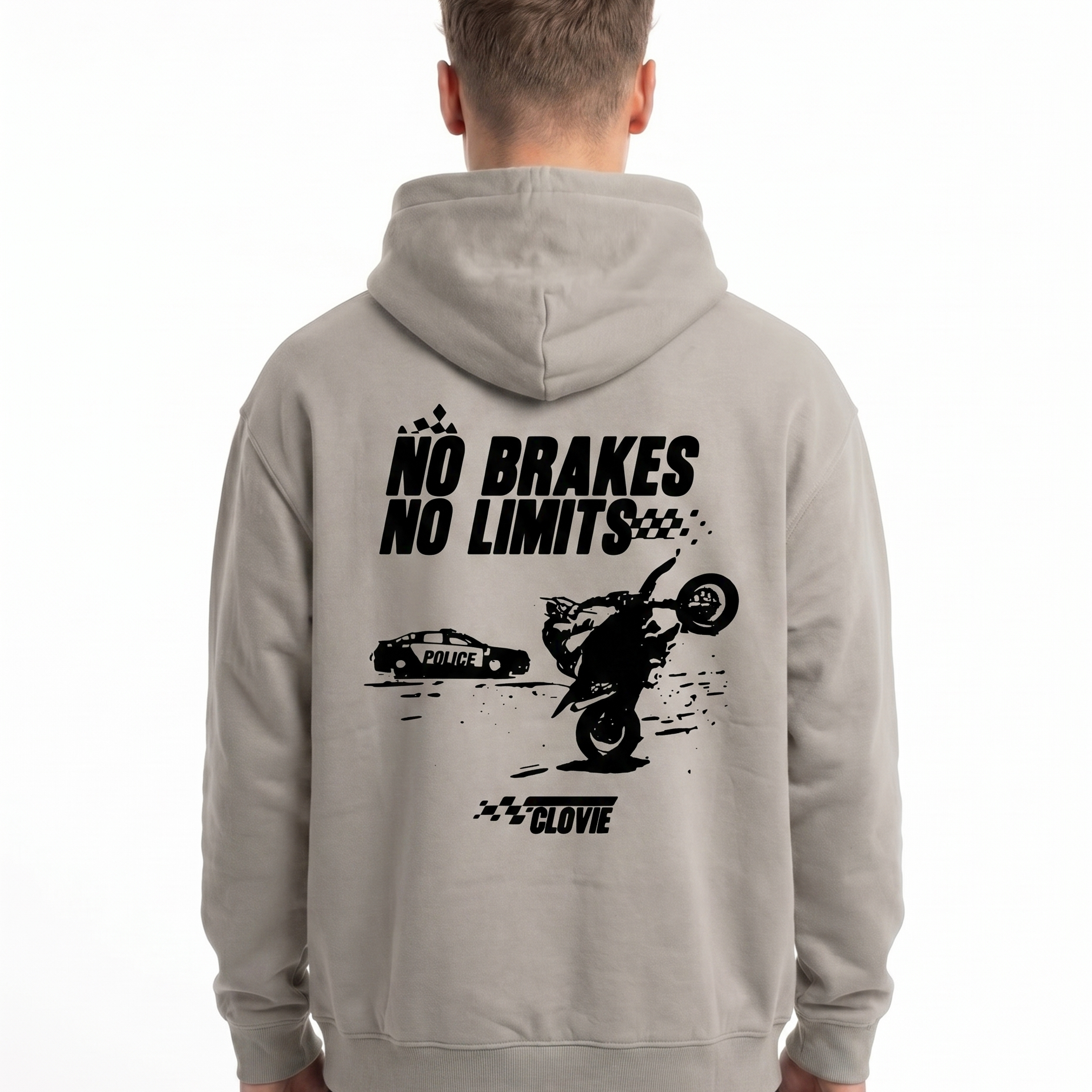 No brakes no limits Oversized Hoodie Light Asphalt - model back print