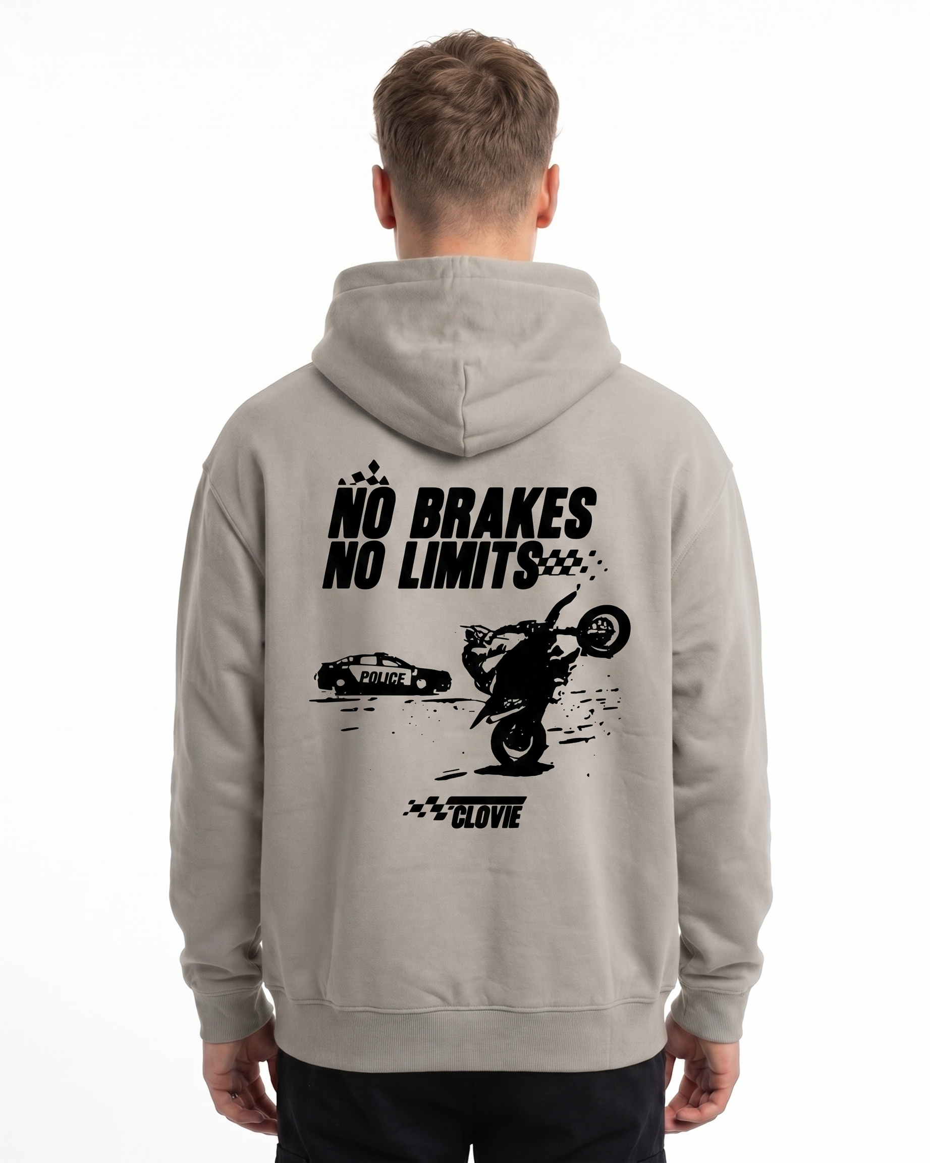 No brakes no limits Oversized Hoodie Light Asphalt - model back print