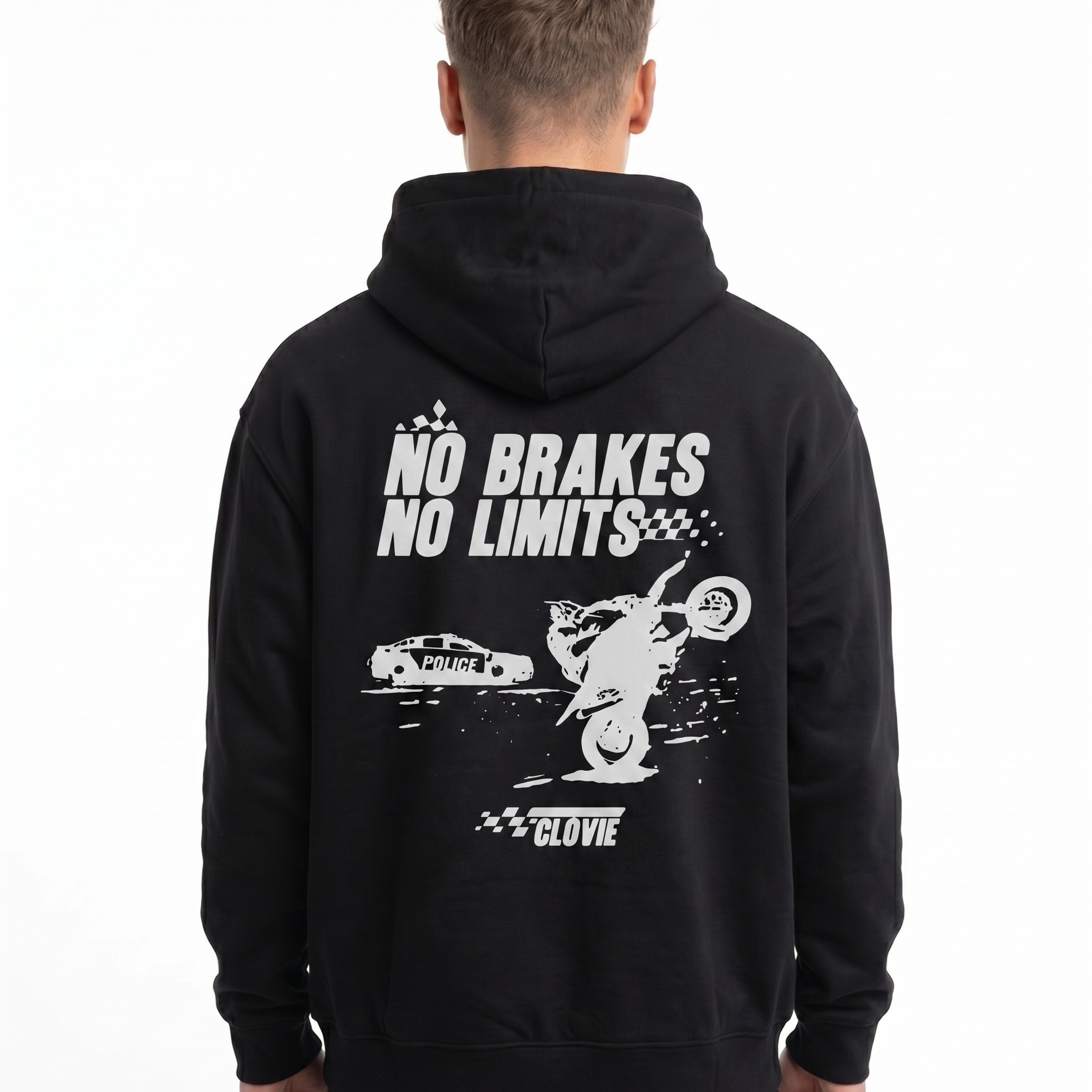 No brakes no limits Oversized Hoodie Black - model back print