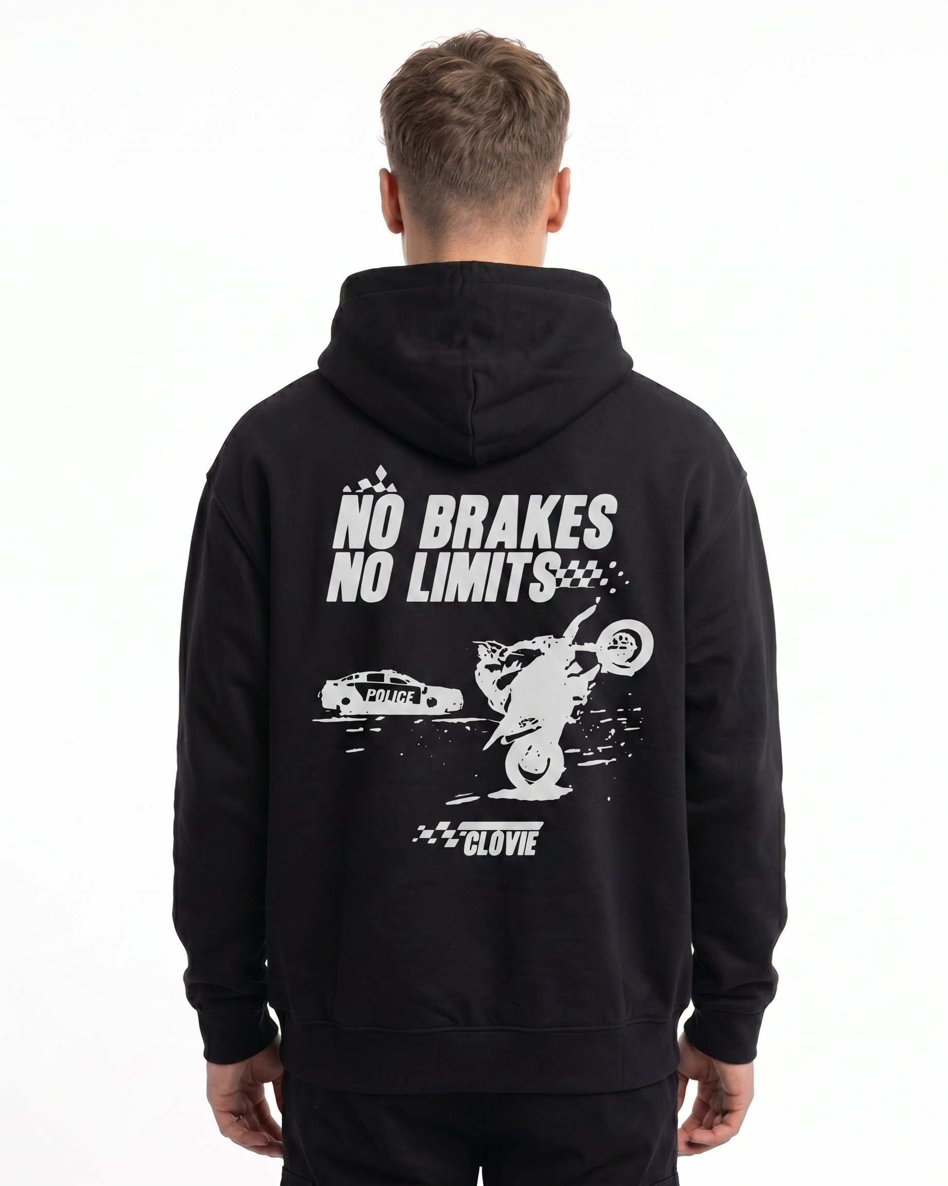 No brakes no limits Oversized Hoodie Black - model back print