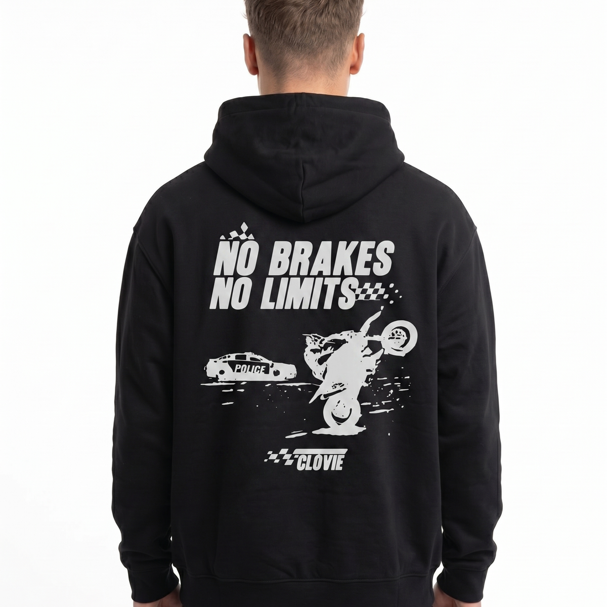 No brakes no limits OVS Hoodie Schwarz - model back print