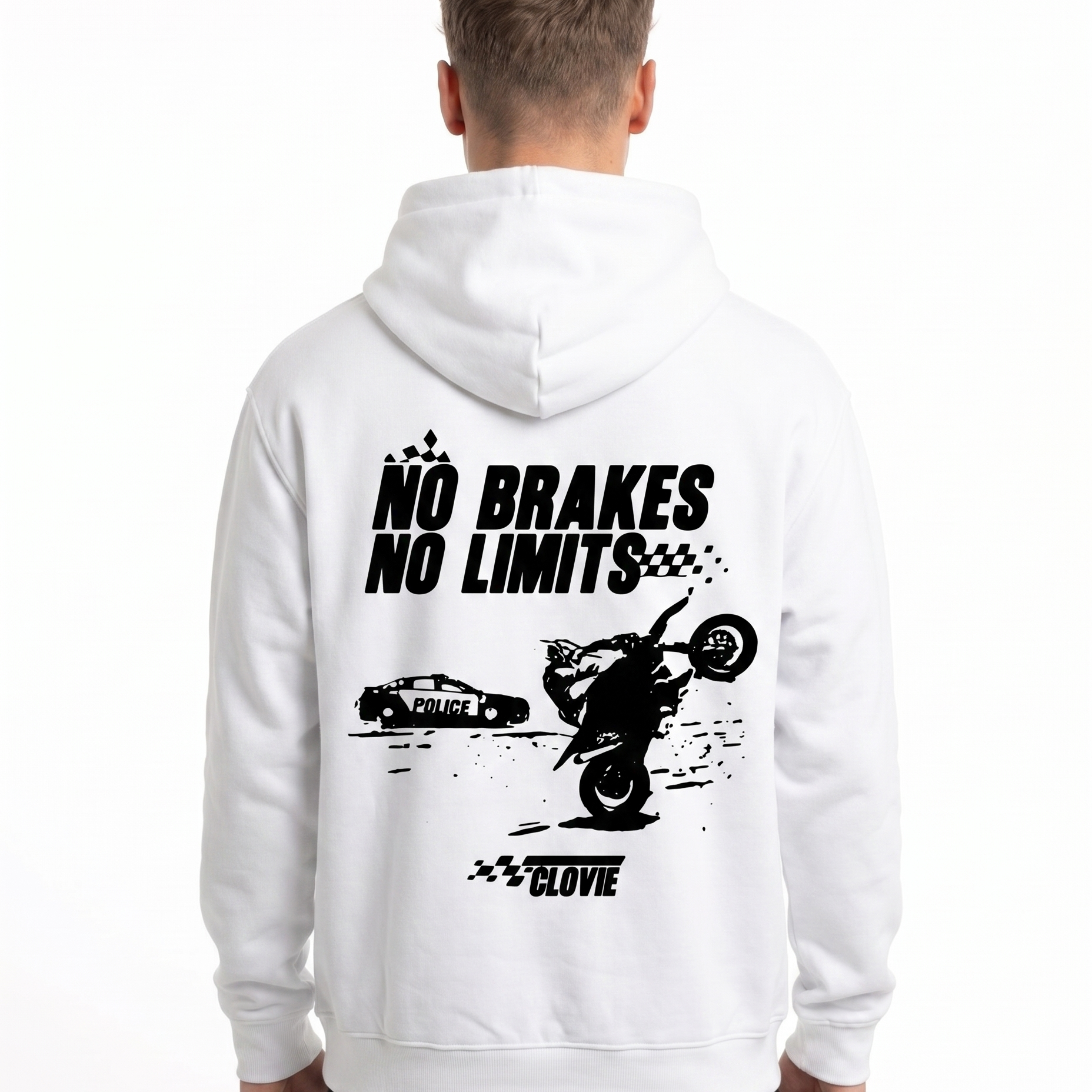 No brakes no limits Hoodie Arctic White - model back print