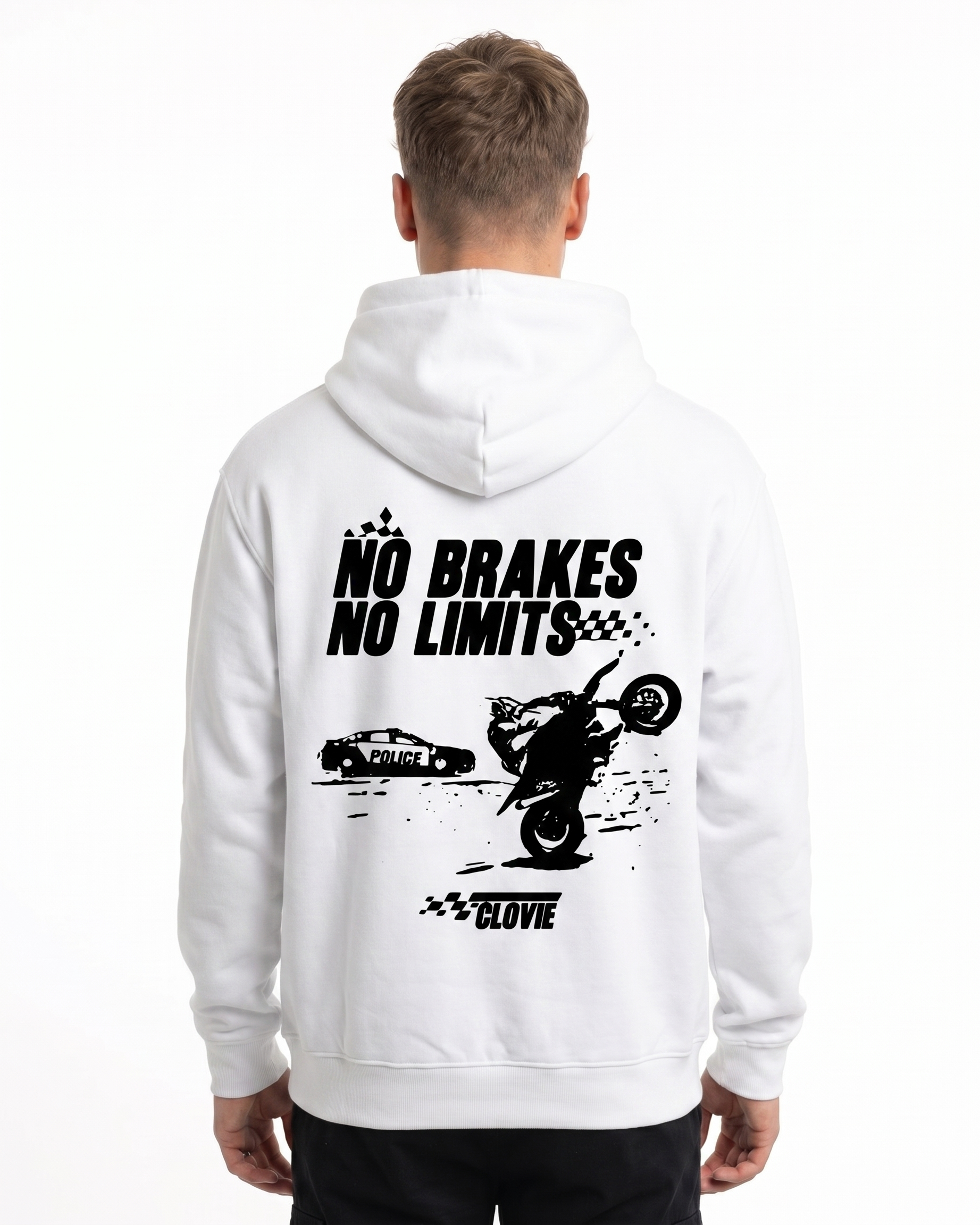 No brakes no limits Hoodie Arctic White - model back print