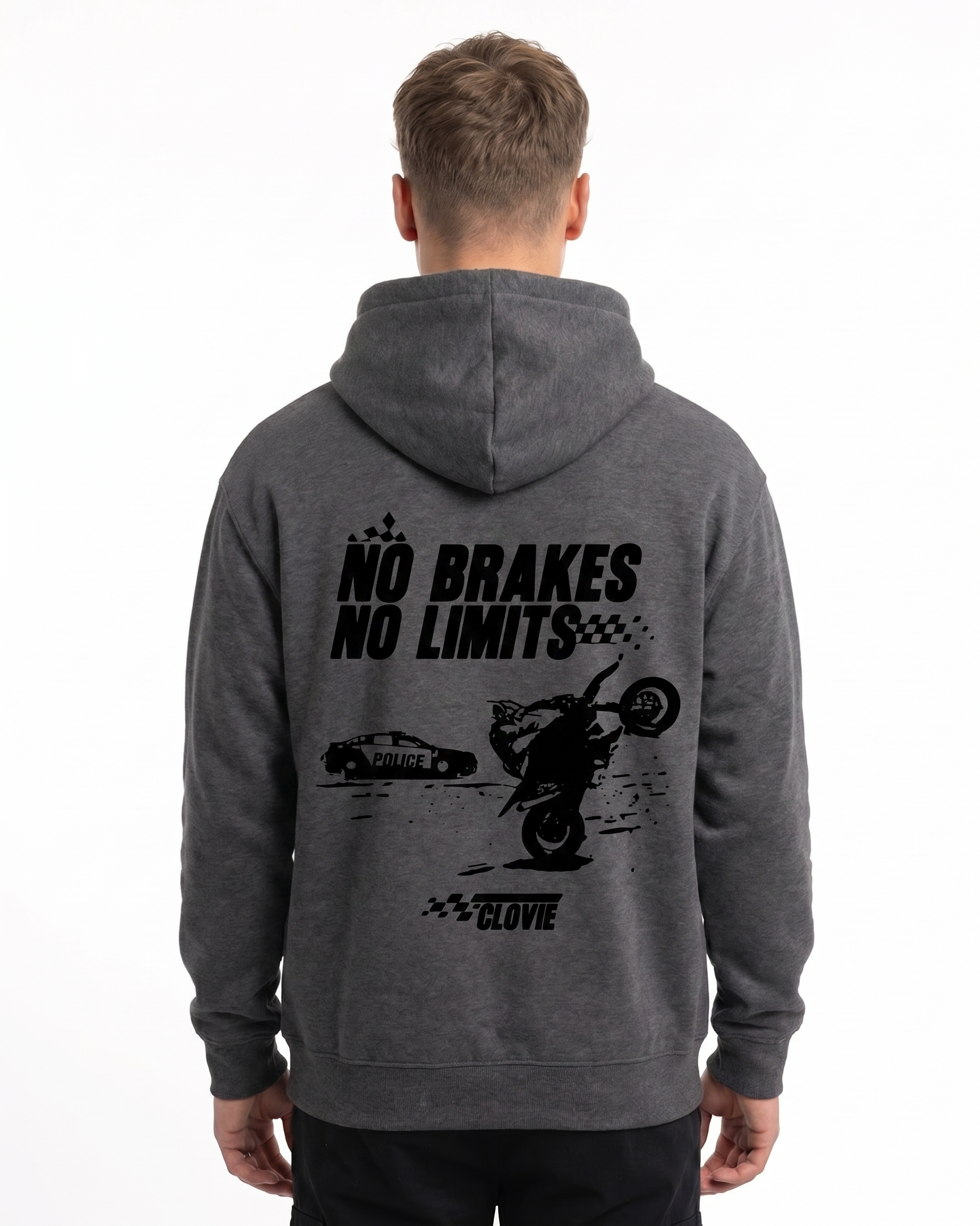 No brakes no limits Hoodie Charcoal Heather - model back print