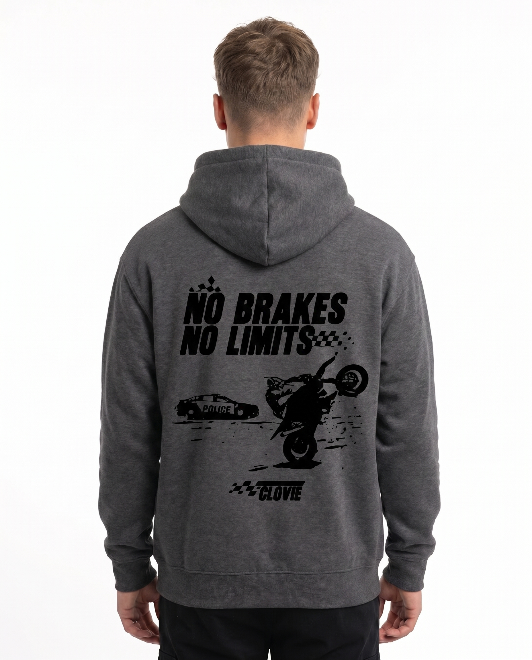 No brakes no limits Hoodie Charcoal Heather - model back print