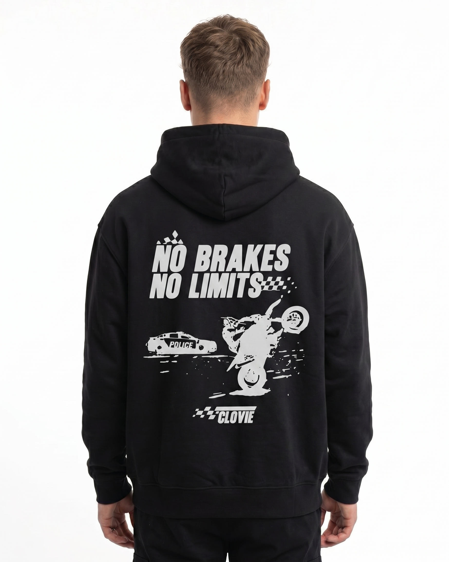 No brakes no limits Hoodie Jet Black - model back print