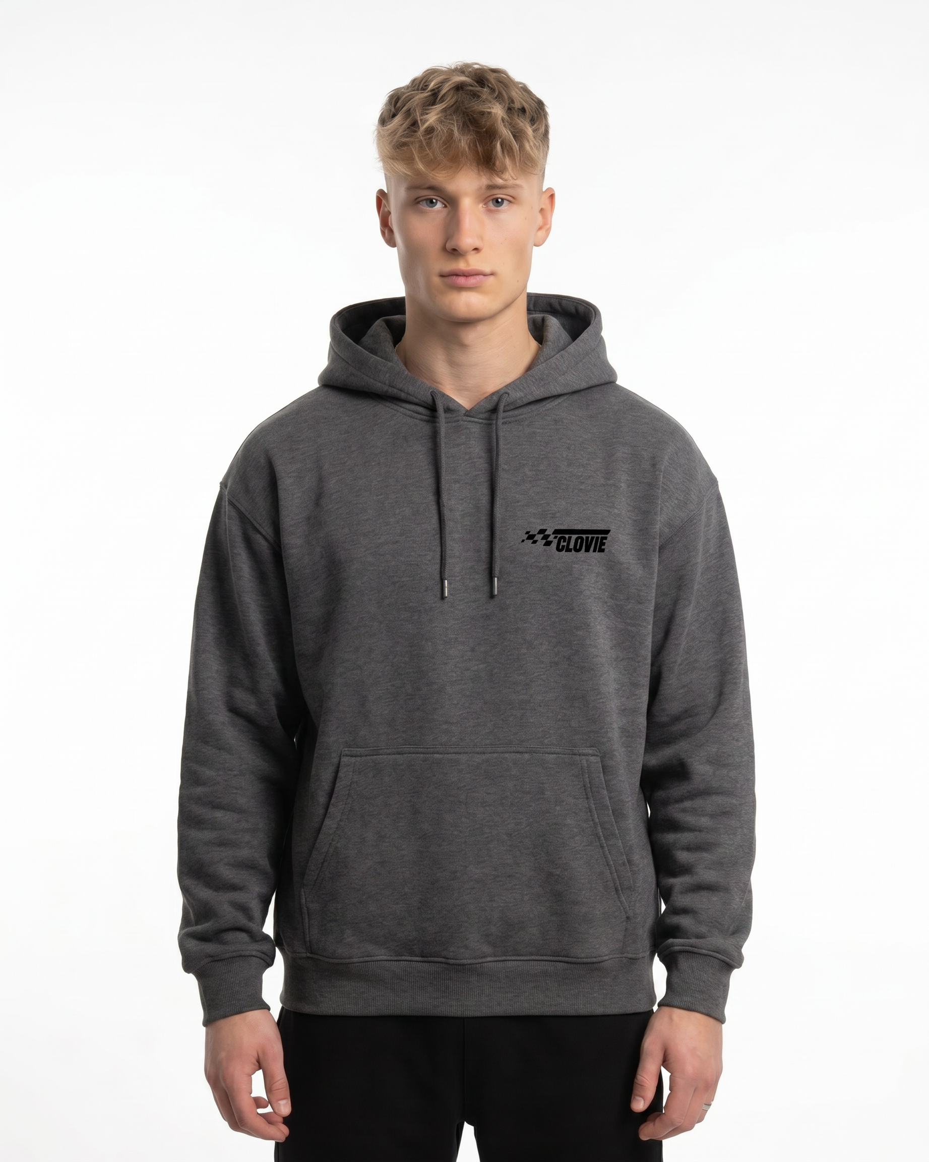 No brakes no limits Hoodie Charcoal Heather - model front