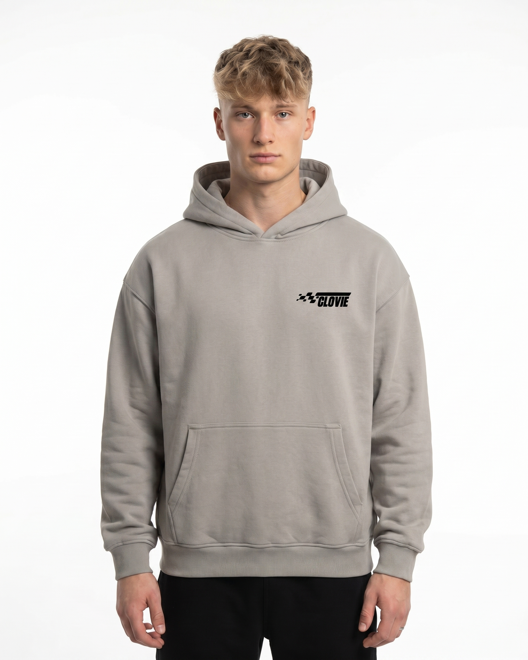 No brakes no limits Oversized Hoodie Light Asphalt - model front