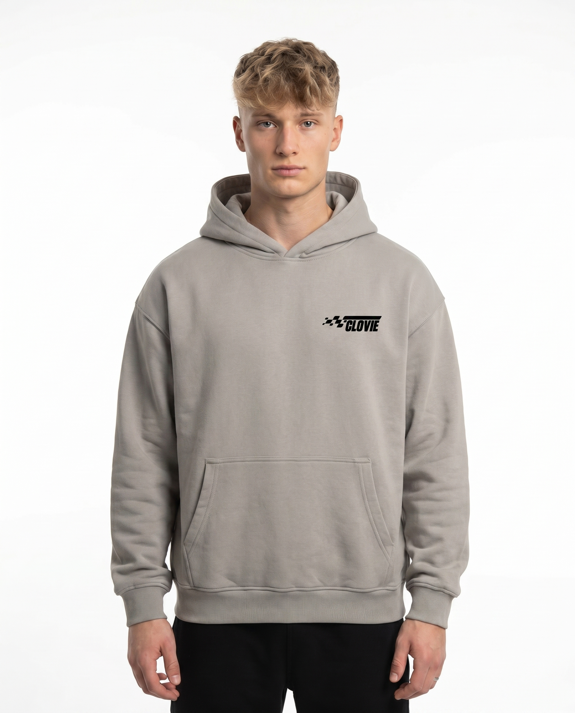 No brakes no limits Oversized Hoodie Light Asphalt - model front