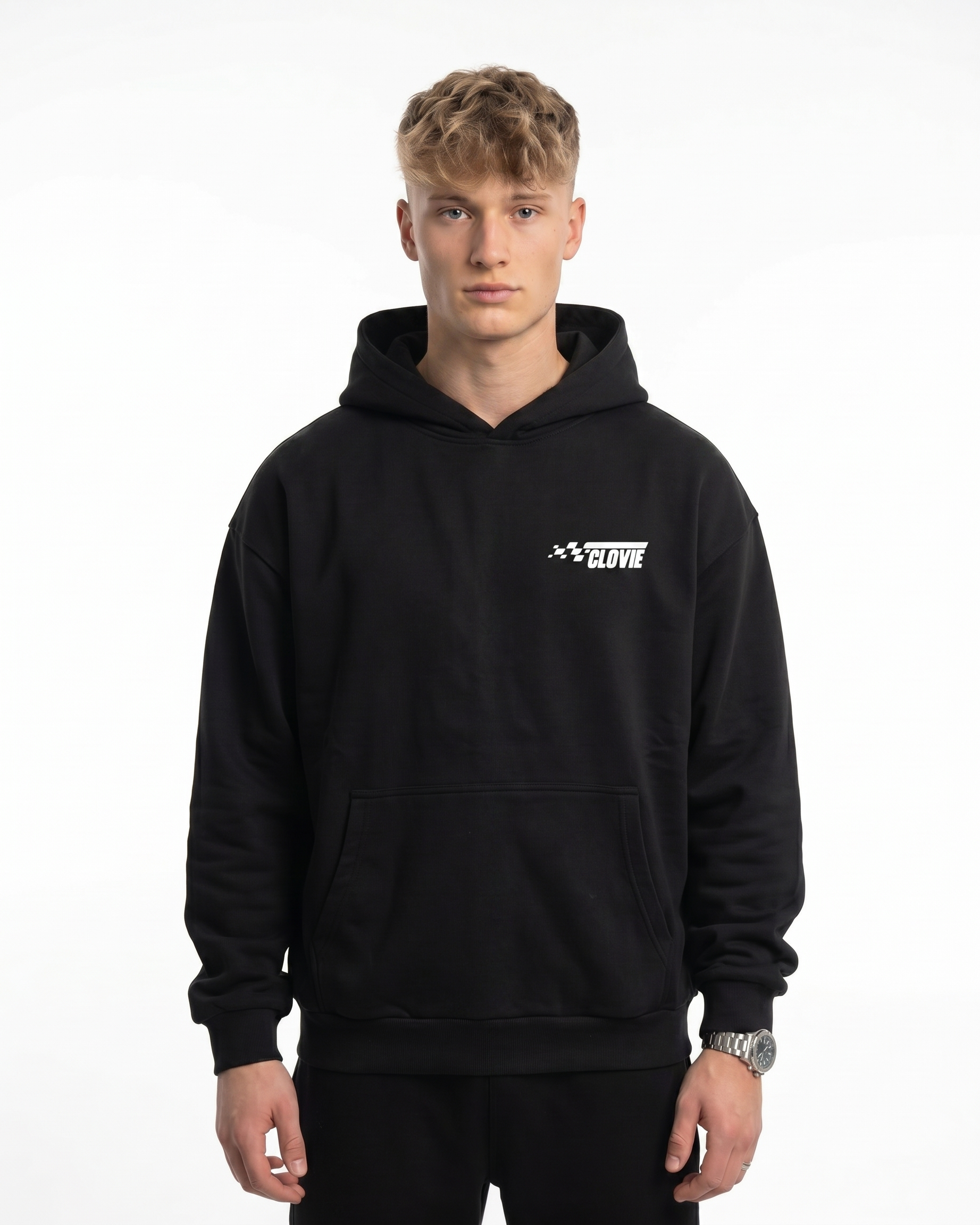 No brakes no limits Oversized Hoodie Black - model front