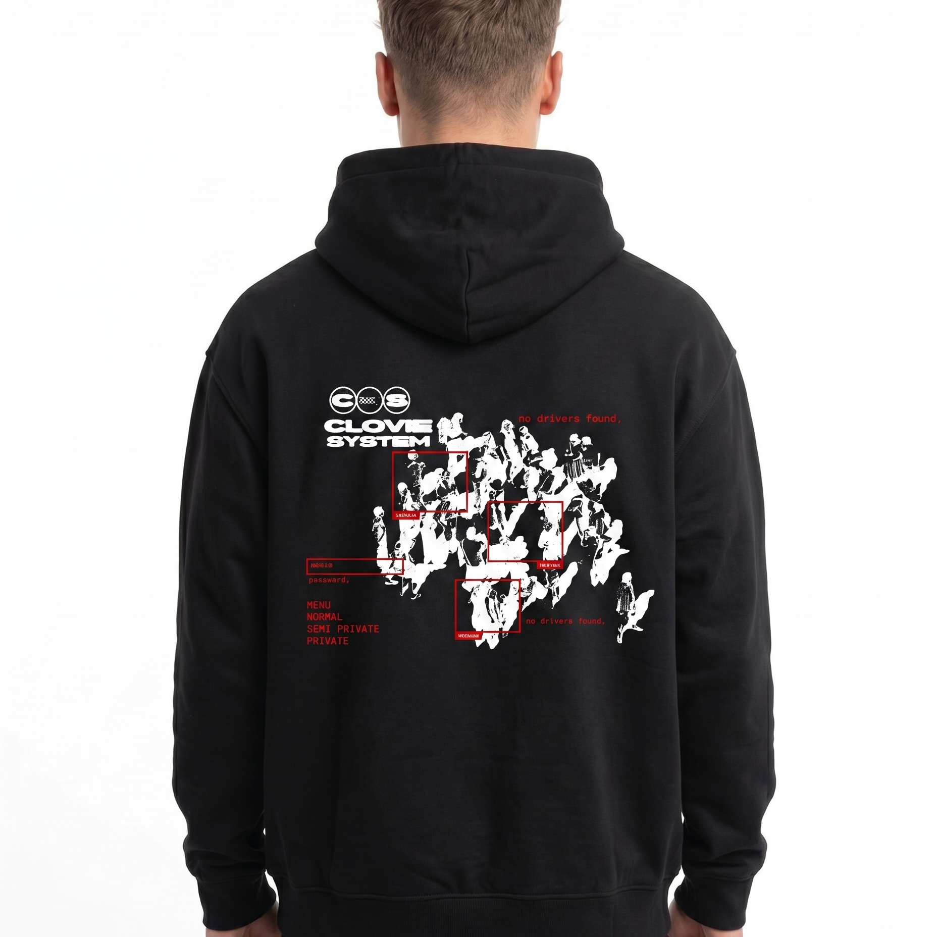 Clovie system Oversized Zip Hoodie Black - model back print