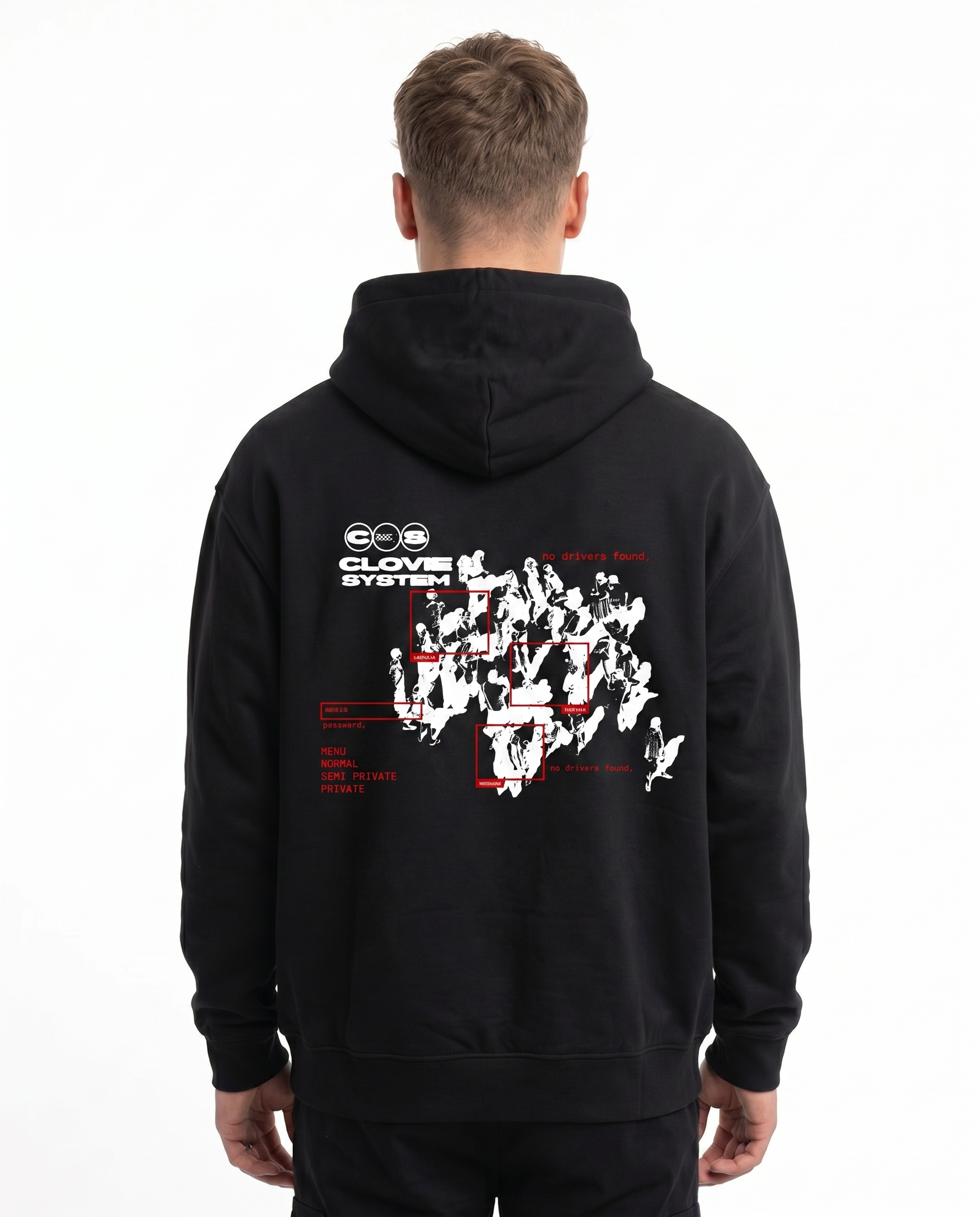 Clovie system Oversized Zip Hoodie Black - model back print